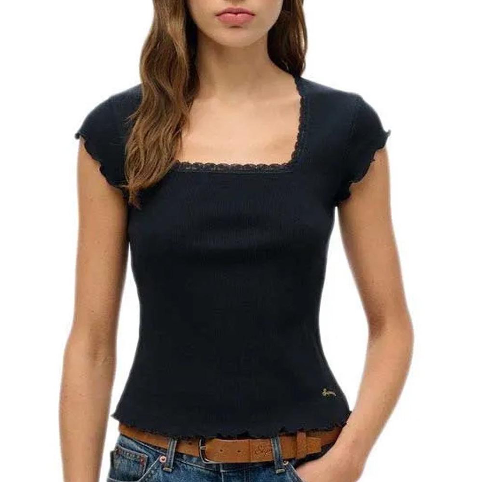 SUPERDRY T Shirt  Femme Superdry Essential Square. Coloris disponibles : Noir