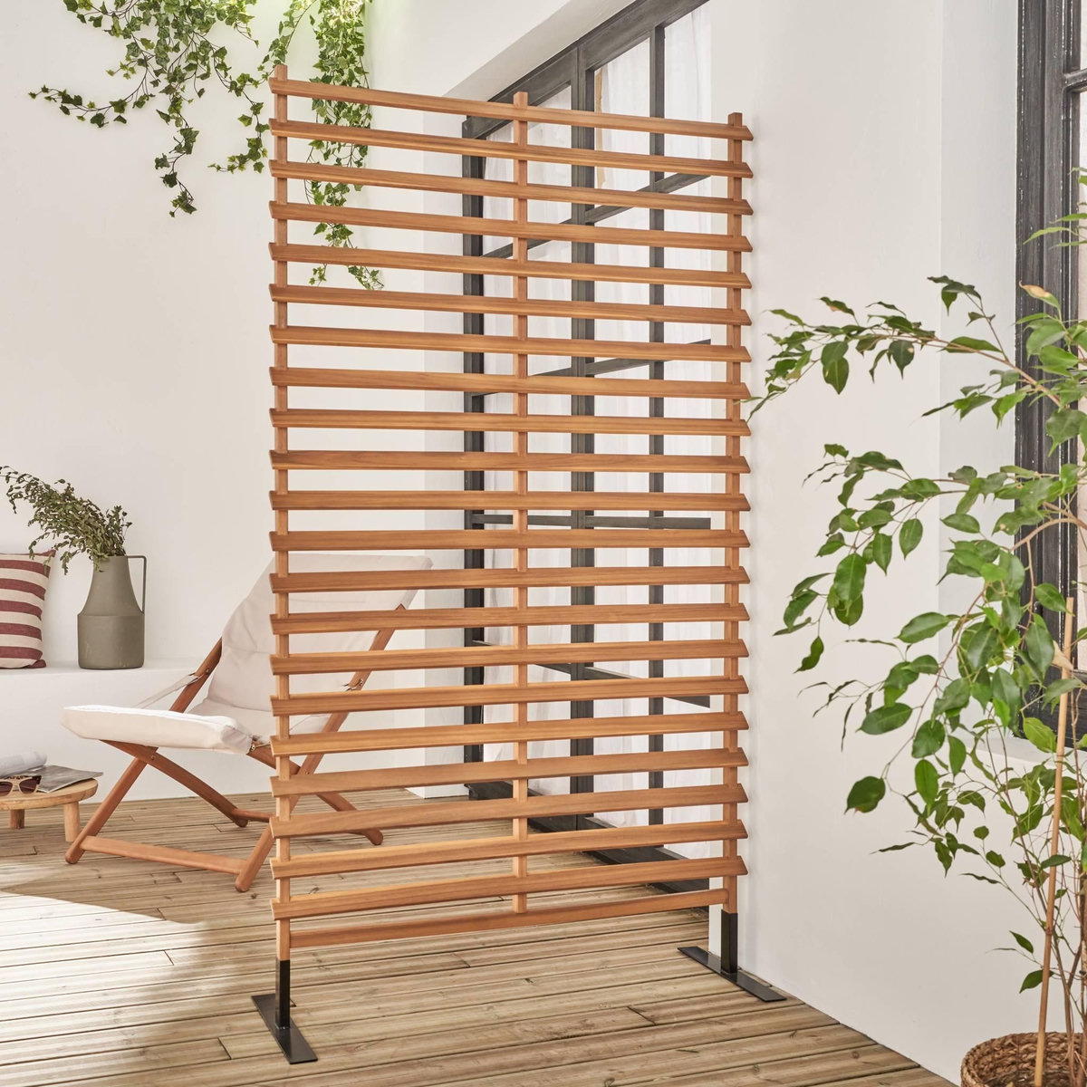 SWEEEK Paravent extérieur en bois. 100cm. acacia. intérieur. extérieur