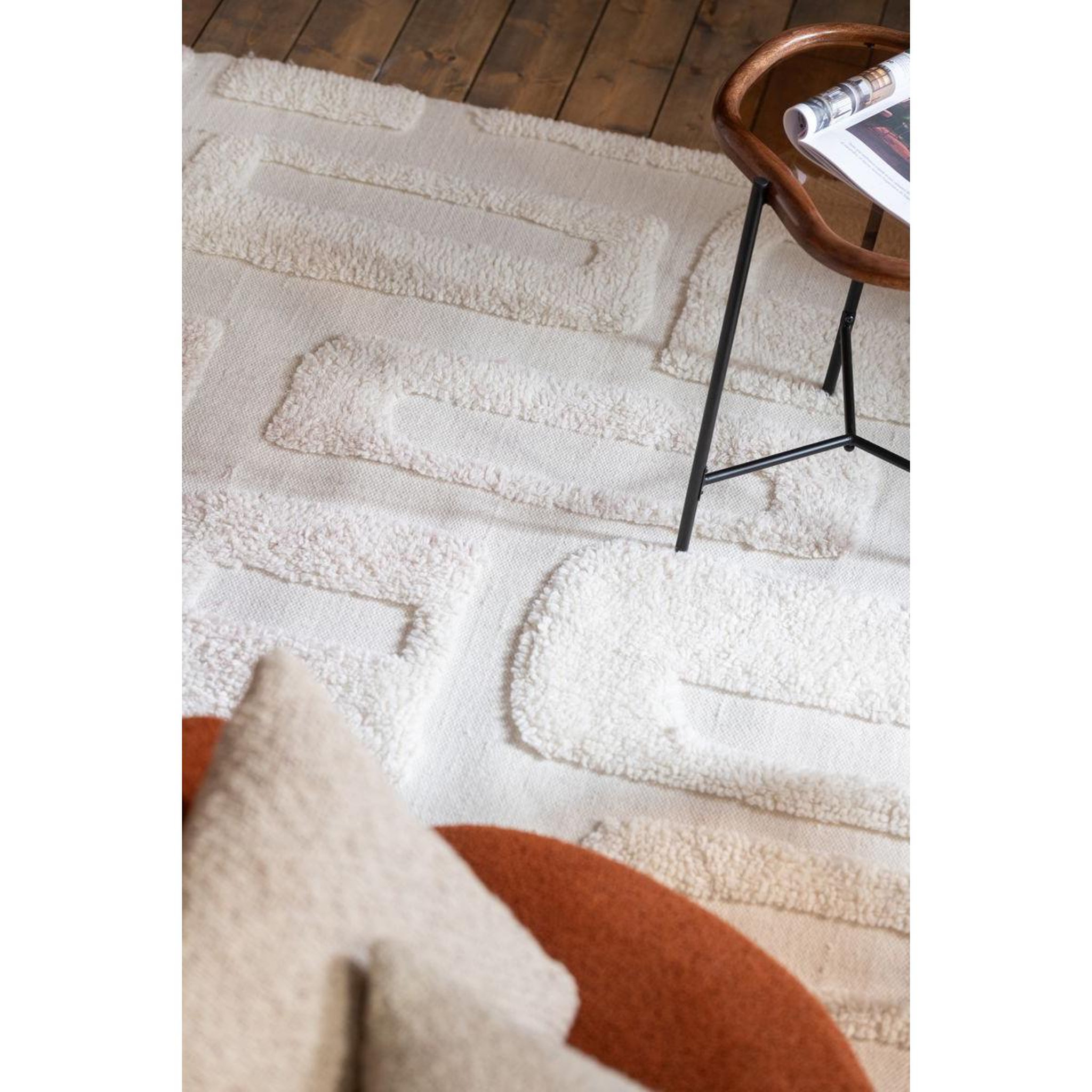 Voir la diapositive 3 : J-LINE Tapis déco en laine  lignes abstraites  200x300cm écru