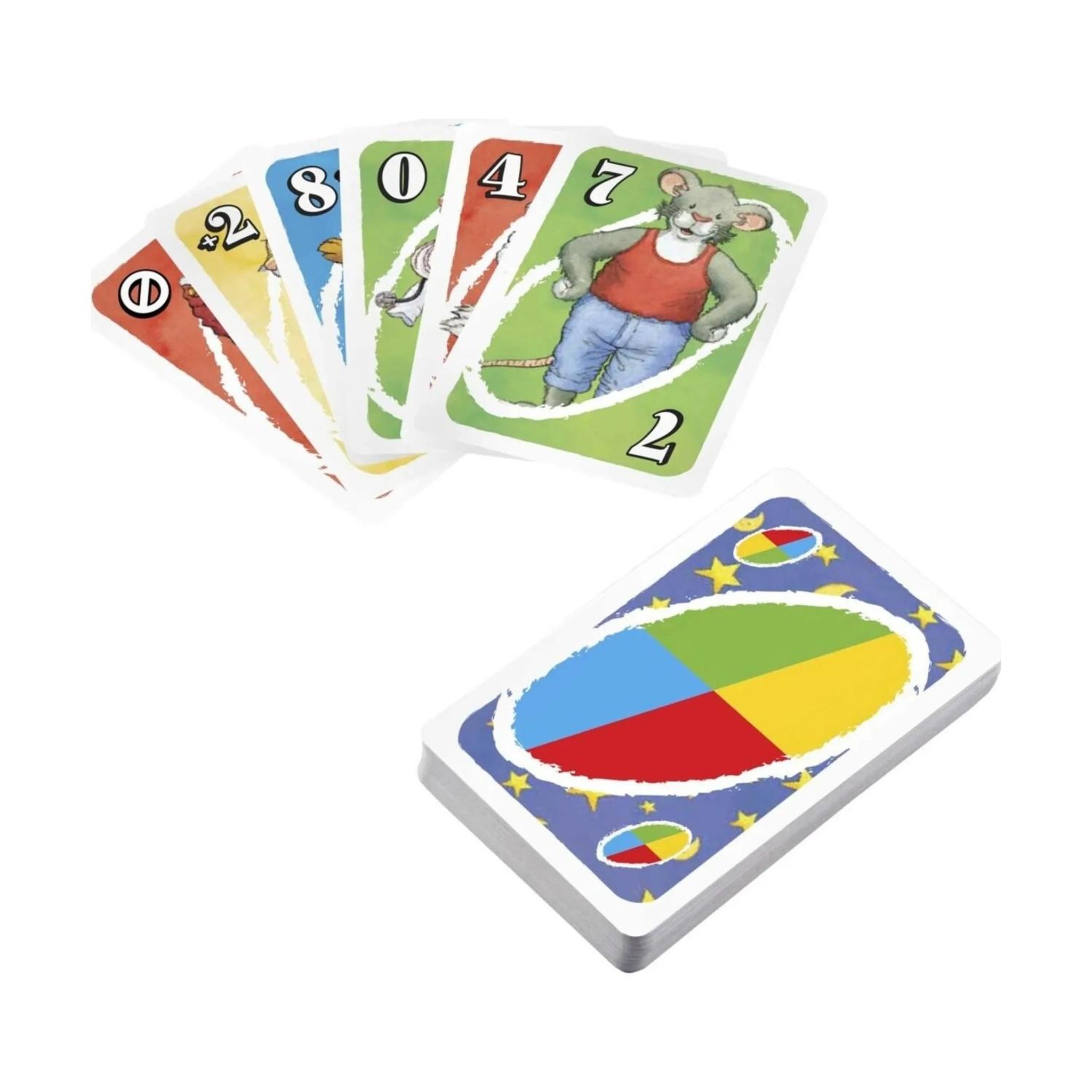 Voir la diapositive 3 : MATTEL Jeu de cartes UNO Junior Leo Lausemaus