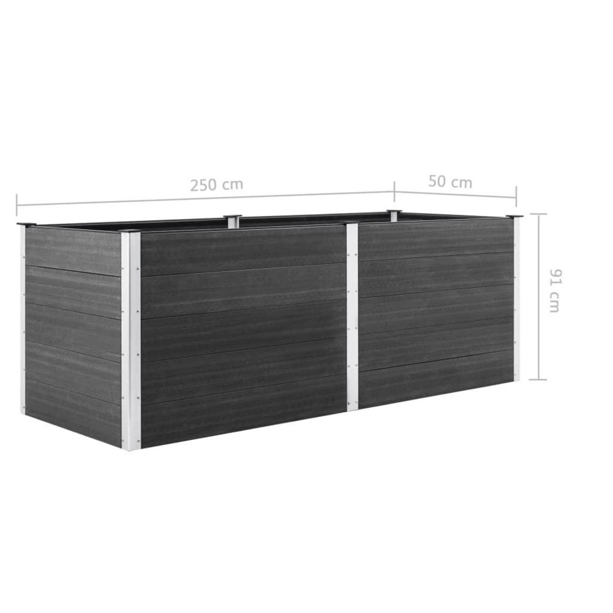 VIDAXL Lit sureleve de jardin 250x50x91 cm WPC Gris