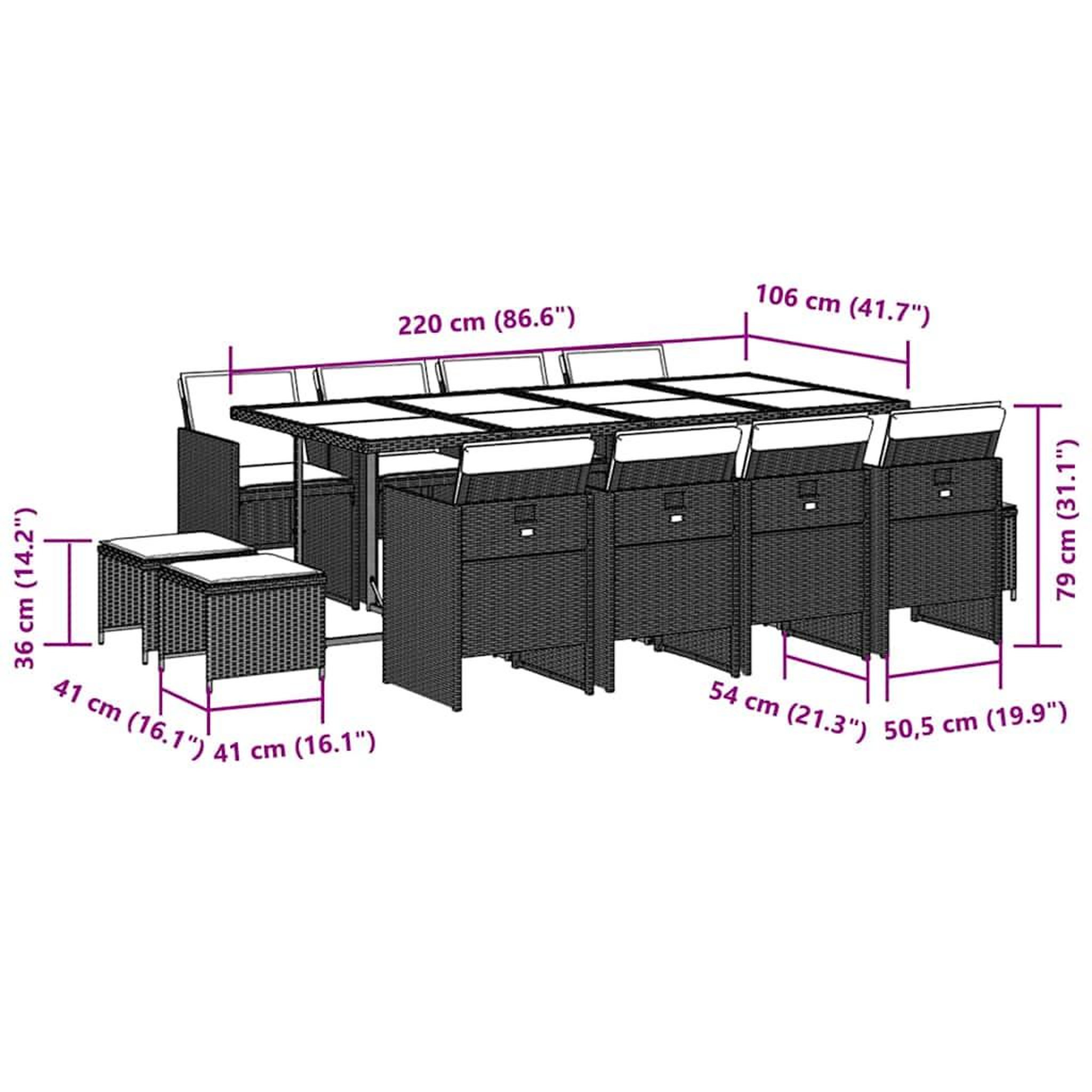 Voir la diapositive 6 : VIDAXL Ensemble a manger de jardin 13 pcs coussins noir resine tressee