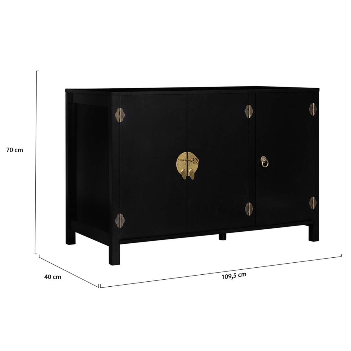 ID MARKET Buffet bas 110 cm YANG 3 portes bois noir