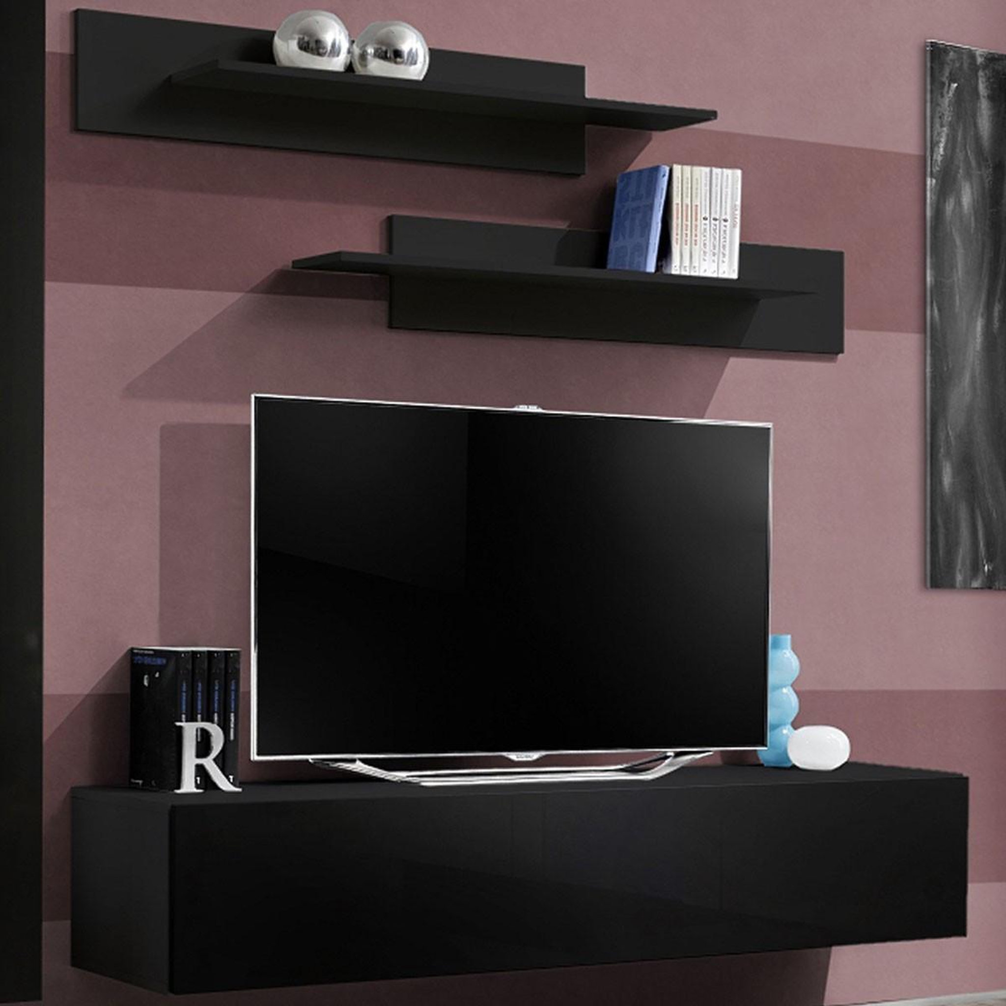 Voir la diapositive 3 : Paris Prix Ensemble meuble tv mural  fly g2  210cm noir