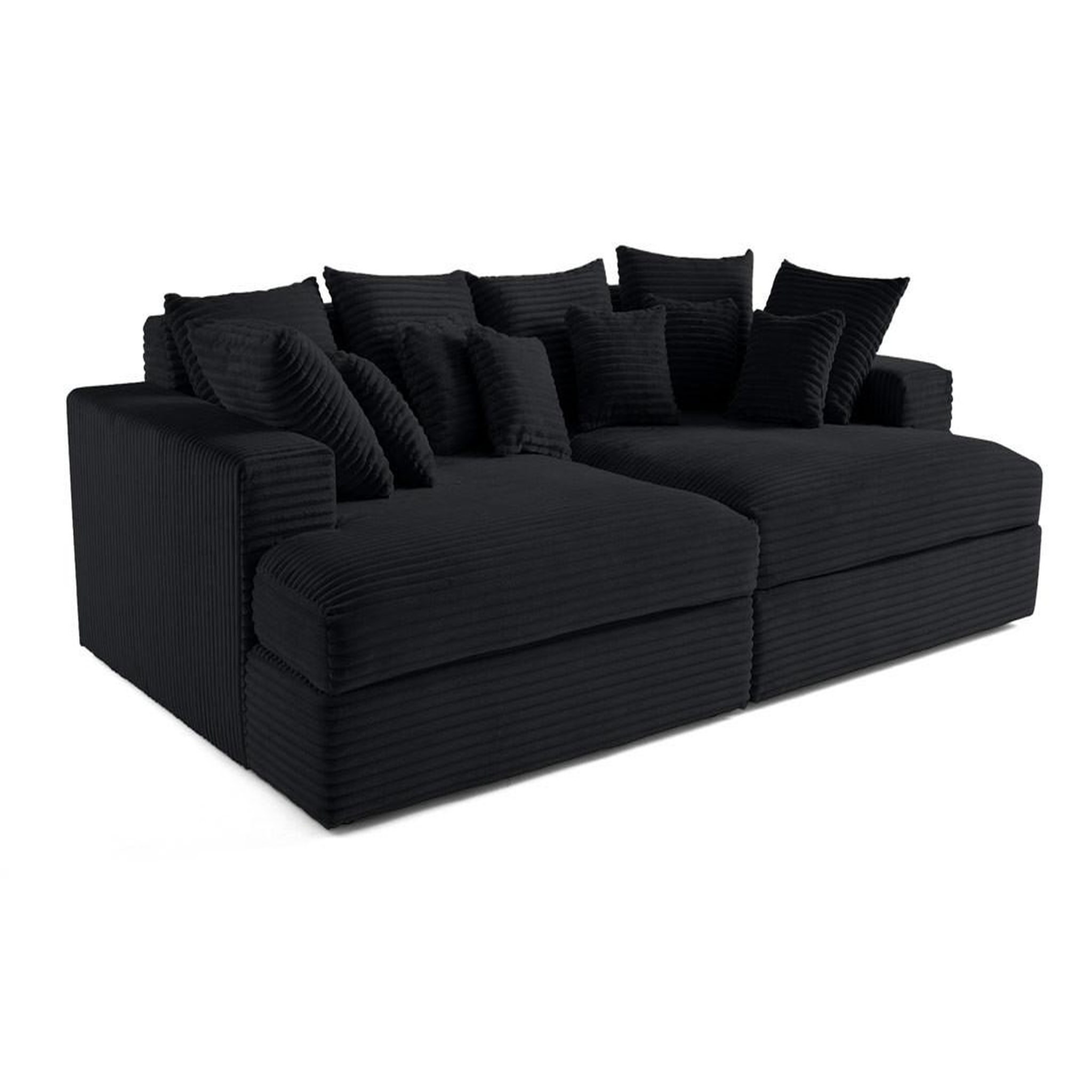 Voir la diapositive 4 : LISA DESIGN Collins - canapé droit 4 places avec double méridienne - assise profonde - velours côtelé grosses côtes