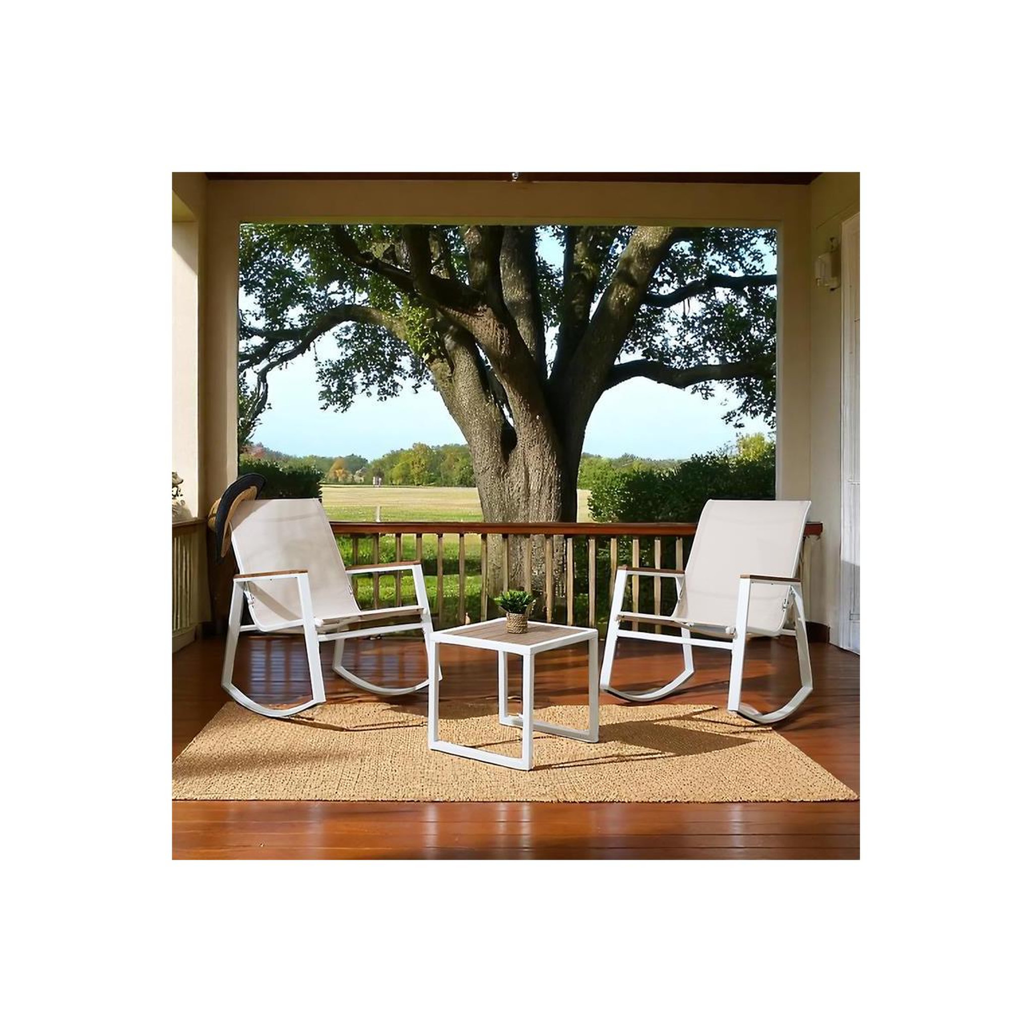 Voir la diapositive 5 : The Home Deco Factory Salon de jardin à bascule  capri  93cm blanc