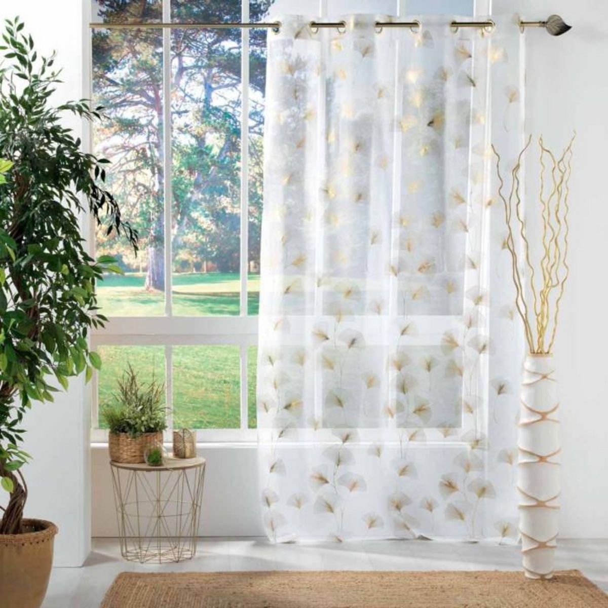 Paris Prix Rideau Voilage à Œillets  'Ginkgold  140x240cm Blanc