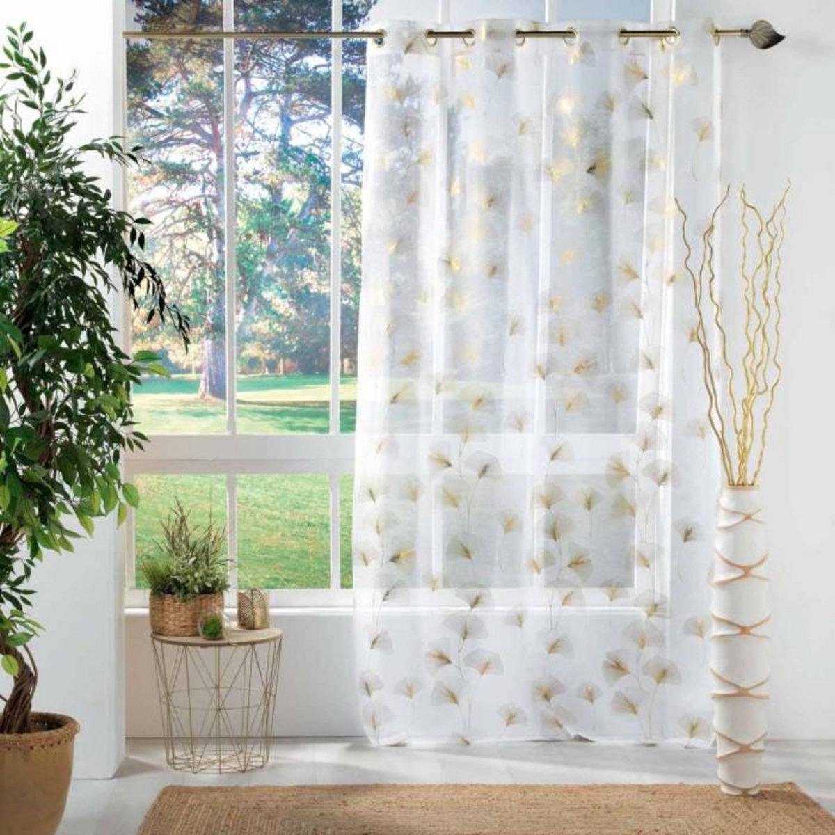 Paris Prix Rideau Voilage à Œillets  'Ginkgold  140x240cm Blanc