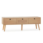 VS VENTA-STOCK Meuble TV Bella 3 Portes Couleur Chêne avec Rotin Naturel