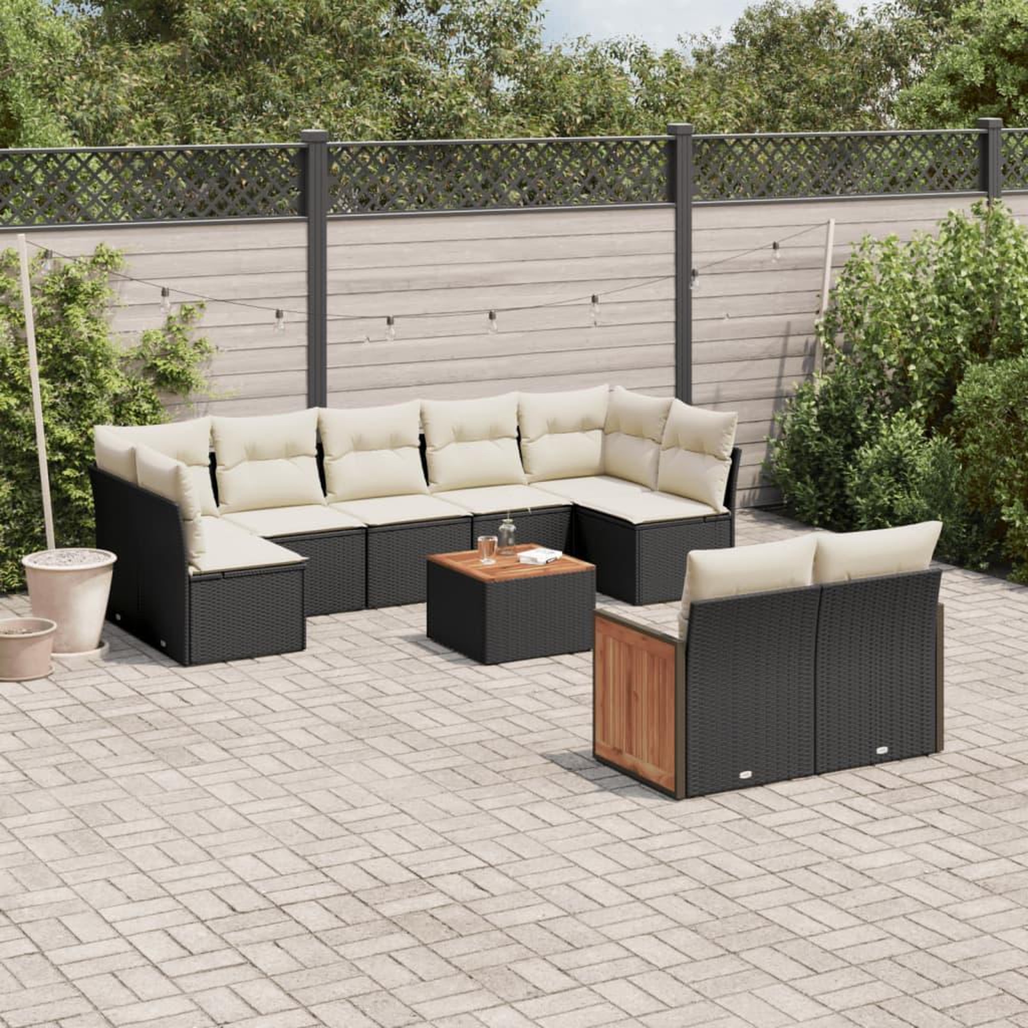 VIDAXL Salon de jardin 10 pcs avec coussins noir resine tressee