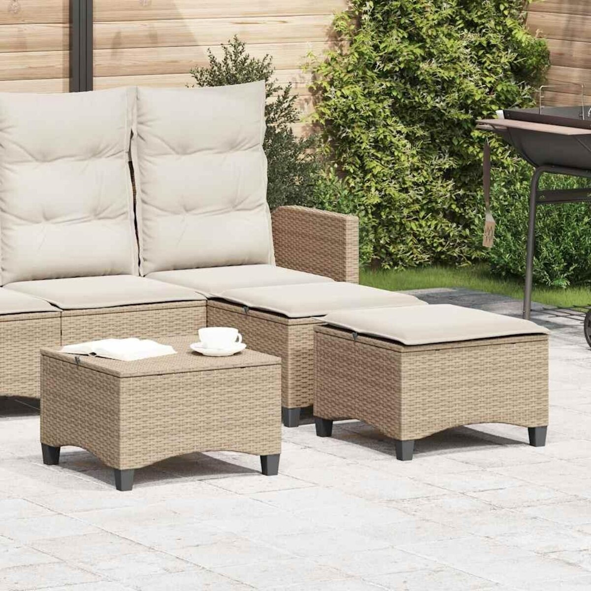 VIDAXL Tabourets jardin coussins 2pcs beige 55x55x36 cm resine tressee