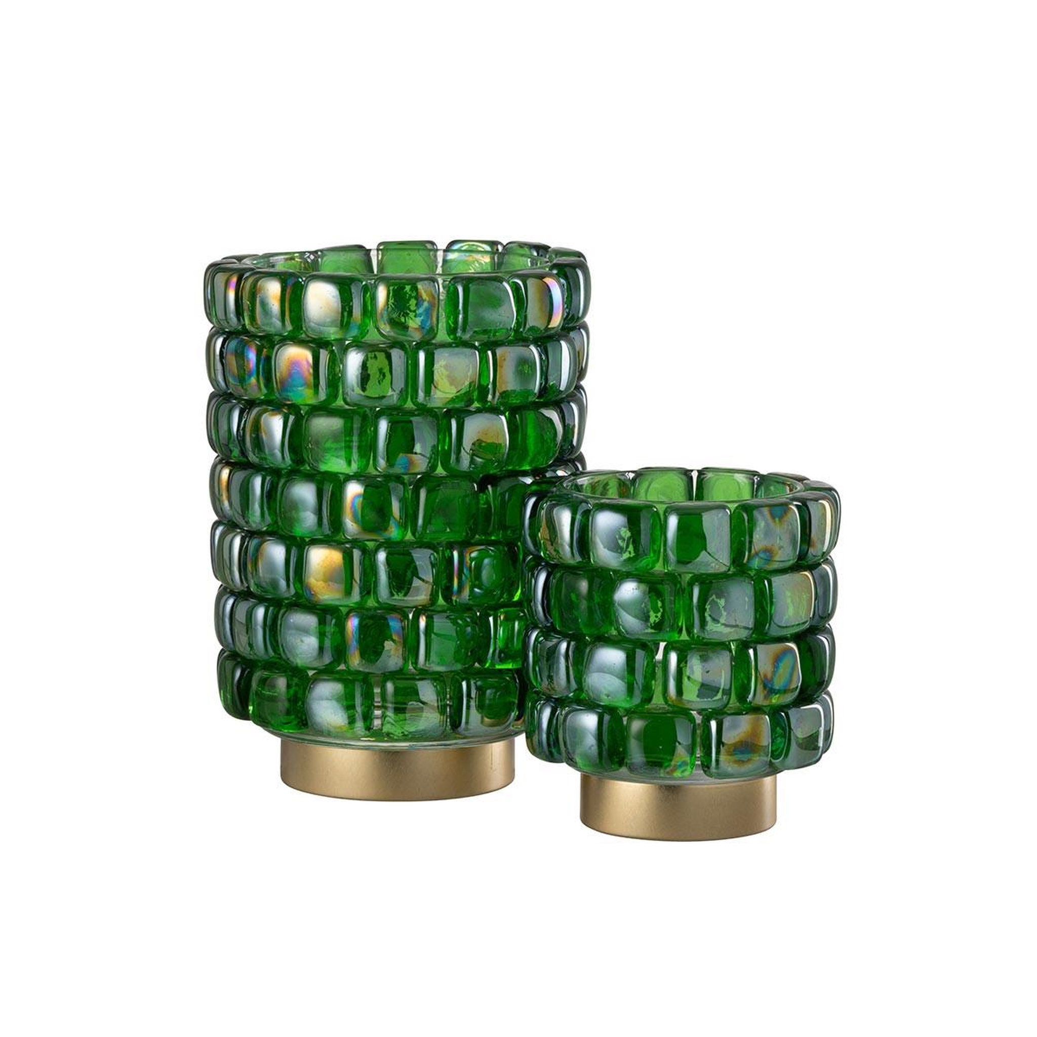 Voir la diapositive 4 : J-LINE Photophore Mosaïque en Verre  Harlan  20cm Vert