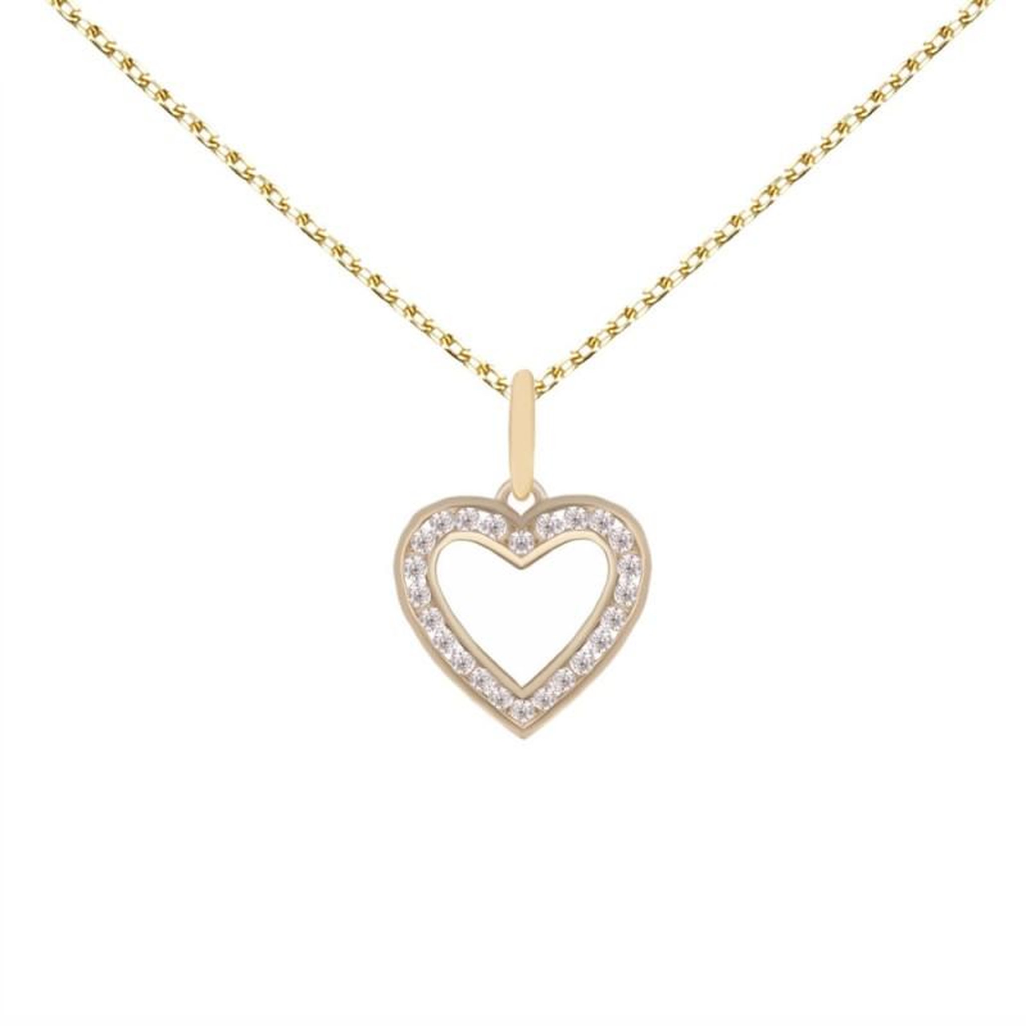 L'ATELIER D'AZUR Collier - Pendentif Or Jaune Coeur Serti de Zirconiums - Chaine Dorée Offerte