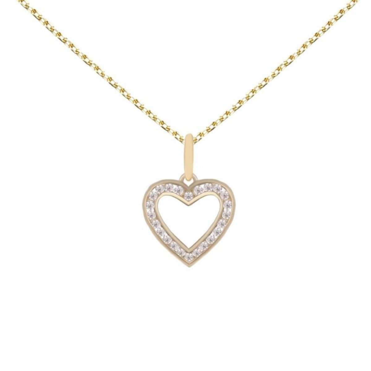 L'ATELIER D'AZUR Collier - Pendentif Or Jaune Coeur Serti de Zirconiums - Chaine Dorée Offerte