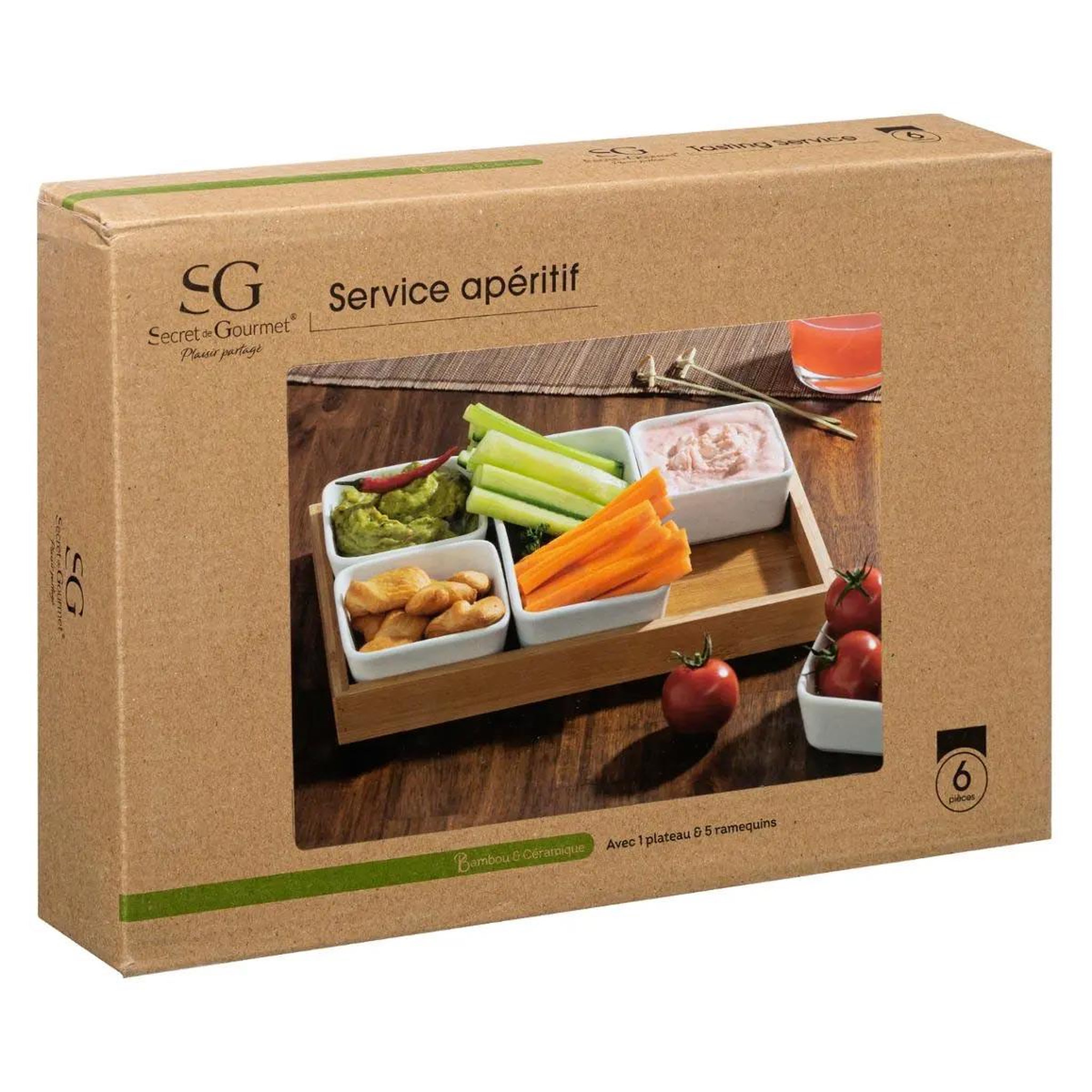 Voir la diapositive 6 : SECRET DE GOURMET Set Apéritif 6 Pièces  Bambou  28cm Naturel