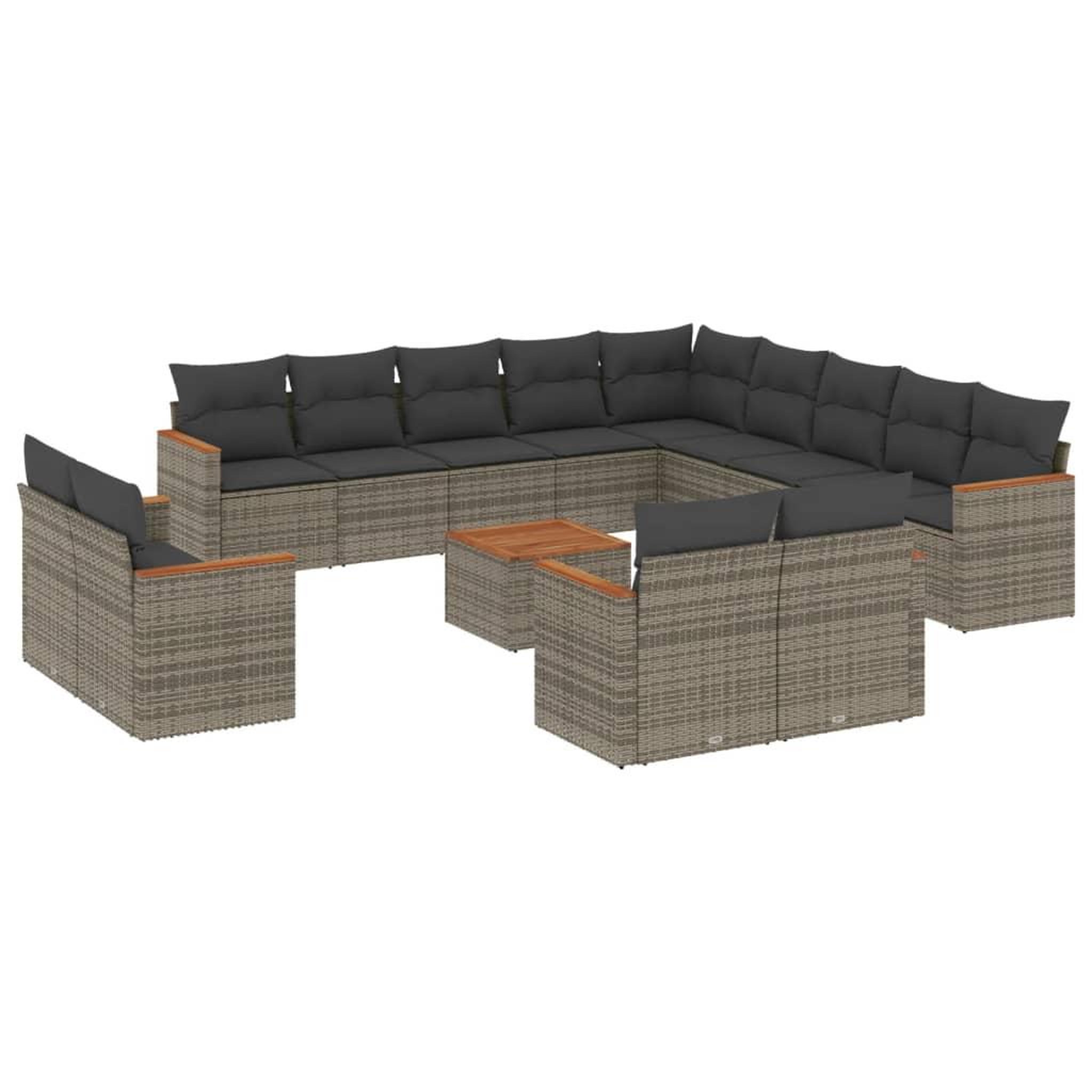 Voir la diapositive 2 : VIDAXL Salon de jardin avec coussins 14 pcs gris resine tressee