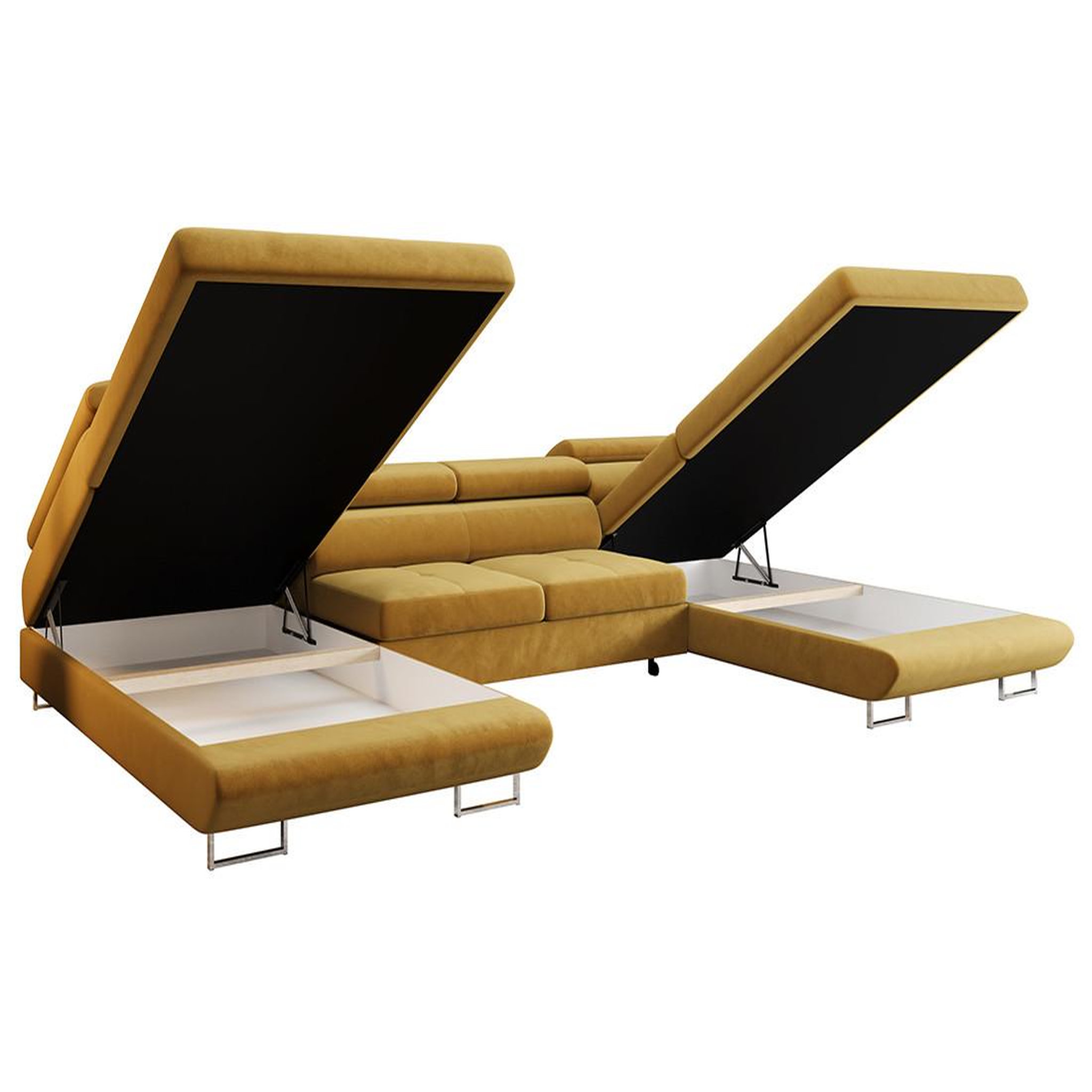 Voir la diapositive 4 : BEST MOBILIER Ayden - canapé panoramique en u 7 places convertible avec coffre et têtières réglables en tissu