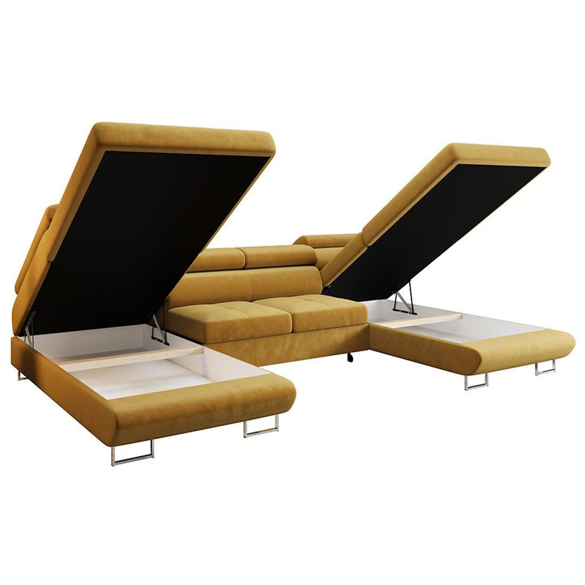 BEST MOBILIER Ayden - canapé panoramique en u 7 places convertible avec coffre et têtières réglables en tissu