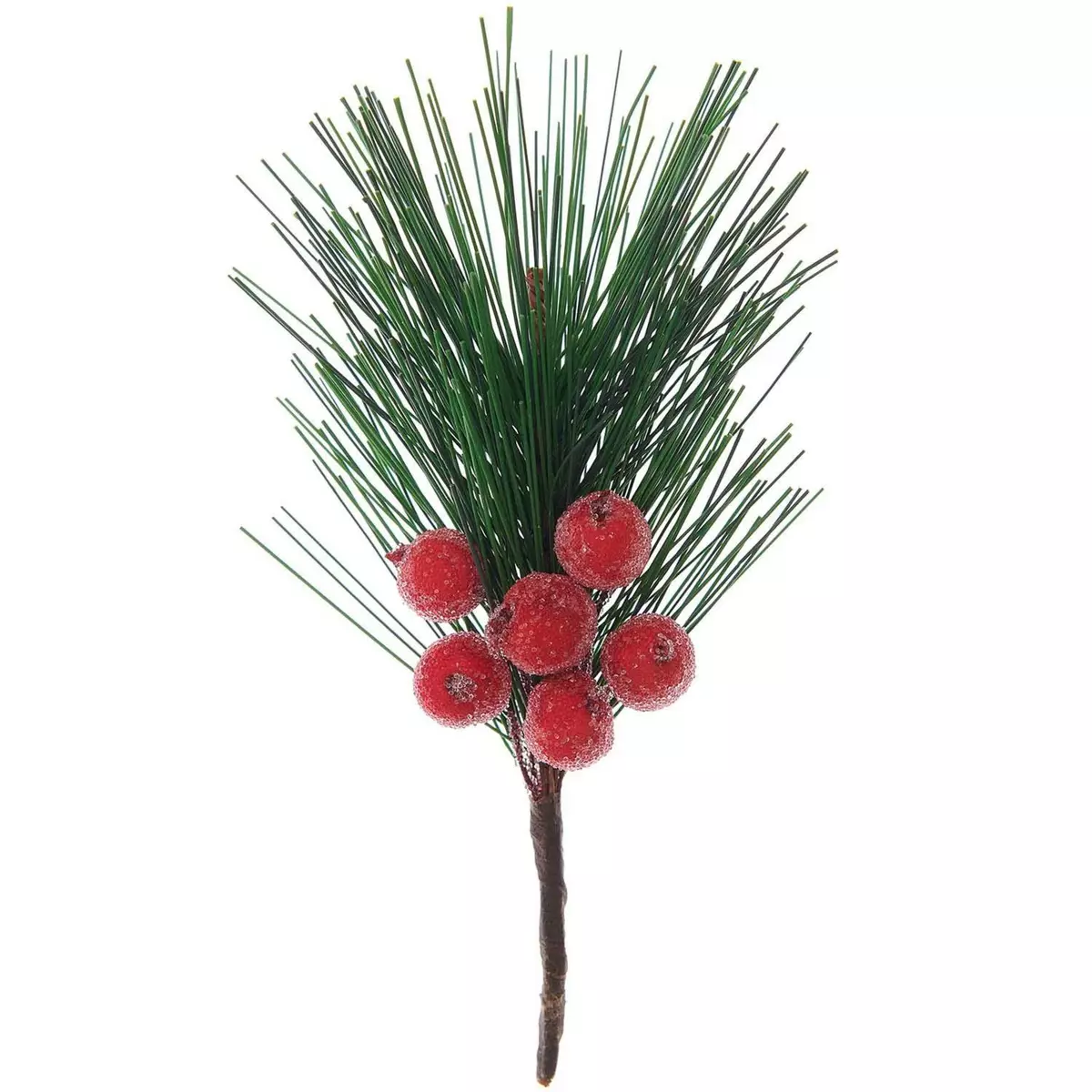 RICO DESIGN Branche de pin avec baies rouges givrées 14 cm