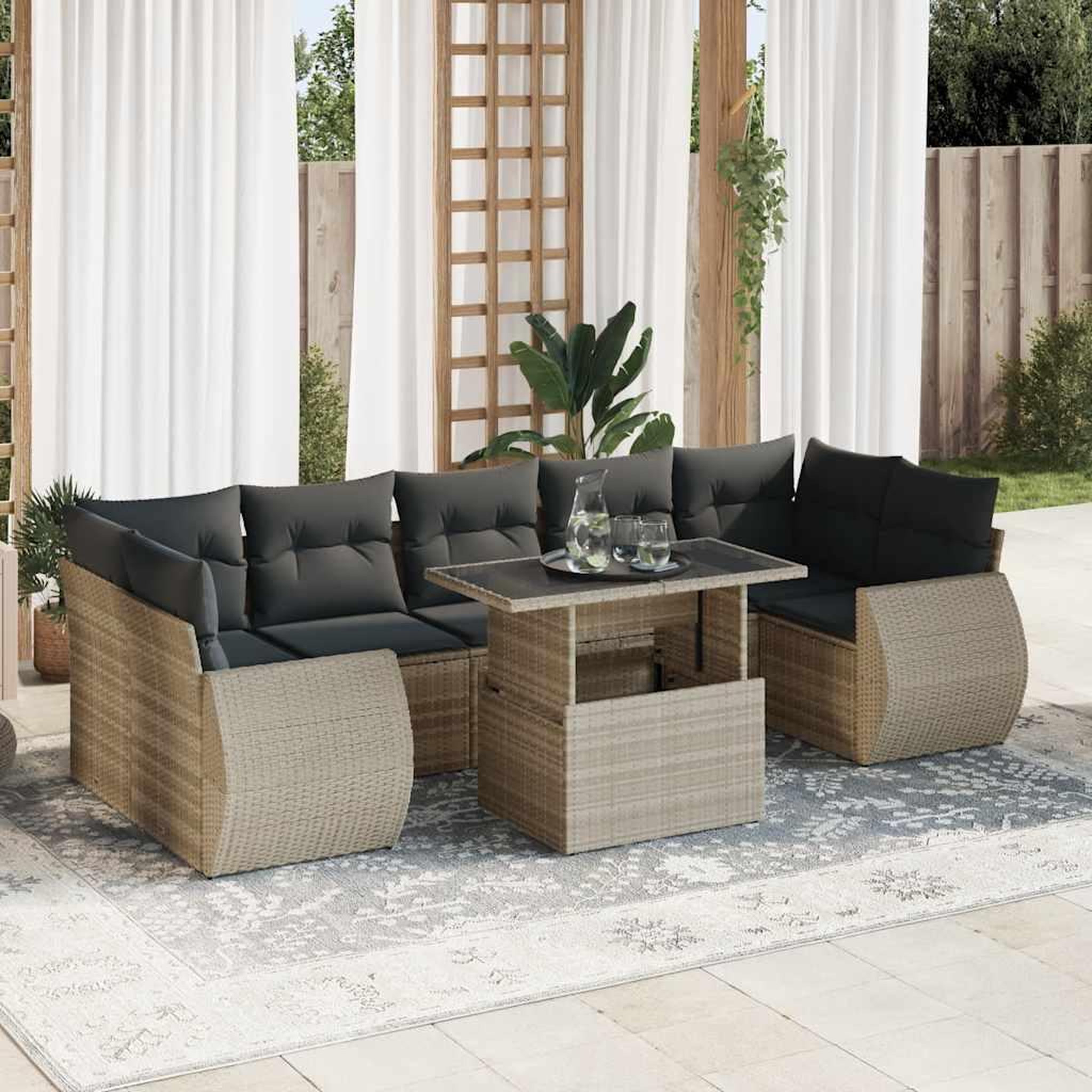 VIDAXL Salon de jardin 8 pcs avec coussins gris clair resine tressee