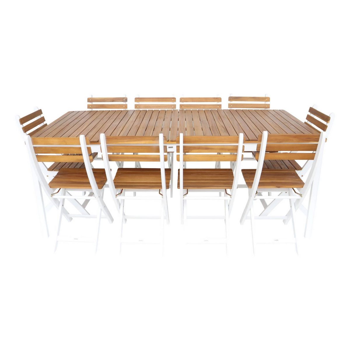 SWEEEK Table de jardin acacia avec coins arrondis, 10 chaises, 200 x 100 x 75 cm