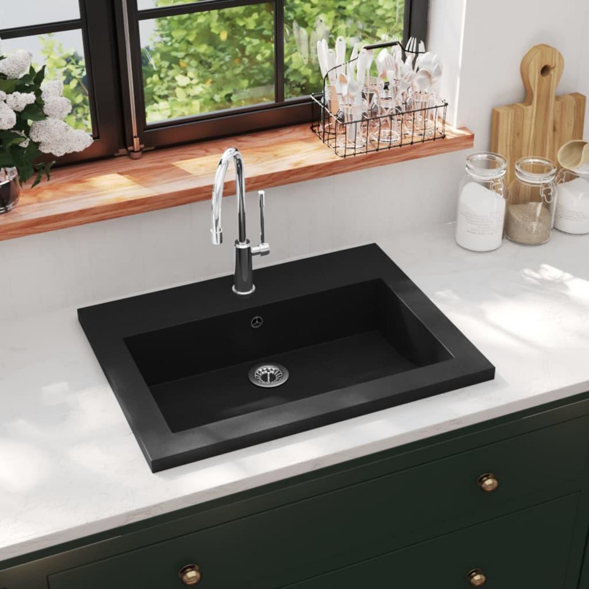 VIDAXL Lavabo en granit 600 x 450 x 120 mm Noir