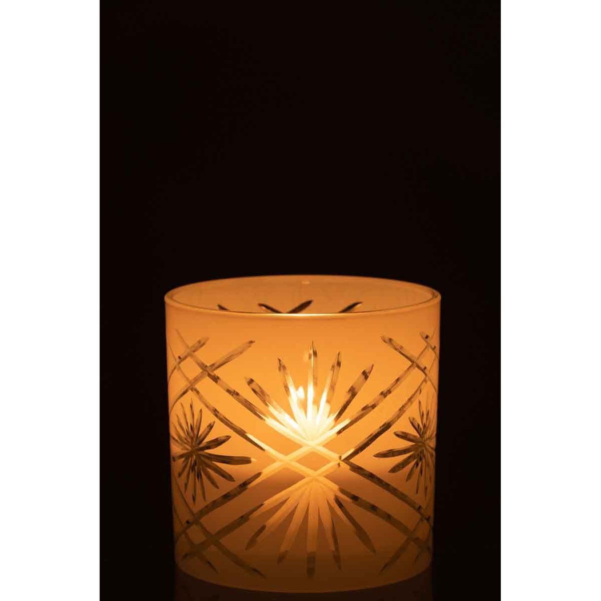 Voir la diapositive 3 : J-LINE Photophore déco en verre  santorini  15cm blanc