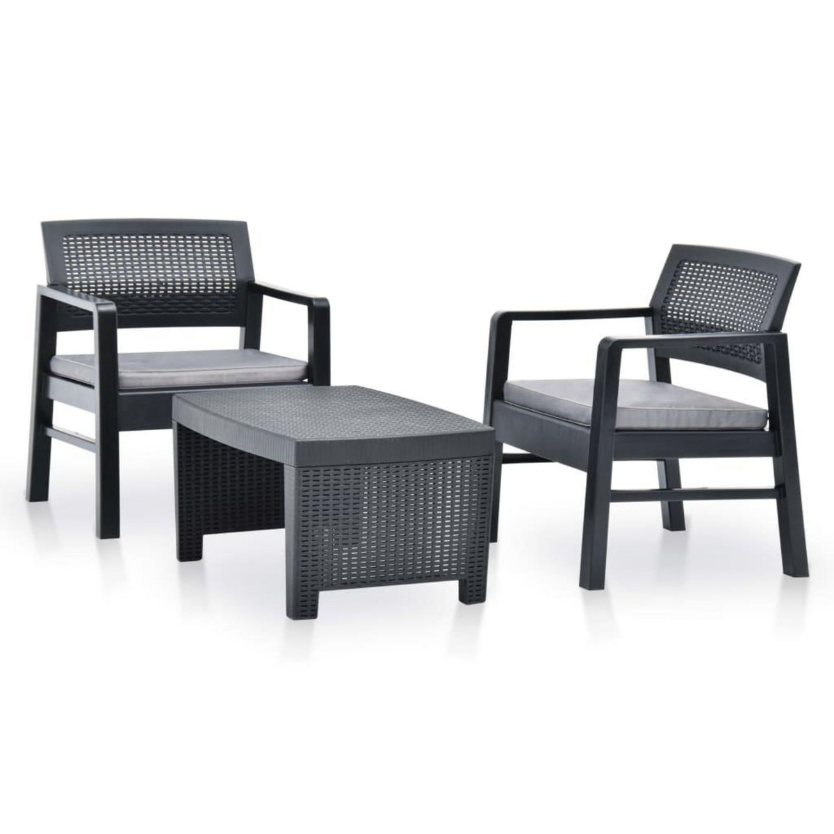 VIDAXL Salon de jardin 3 pcs Plastique Anthracite