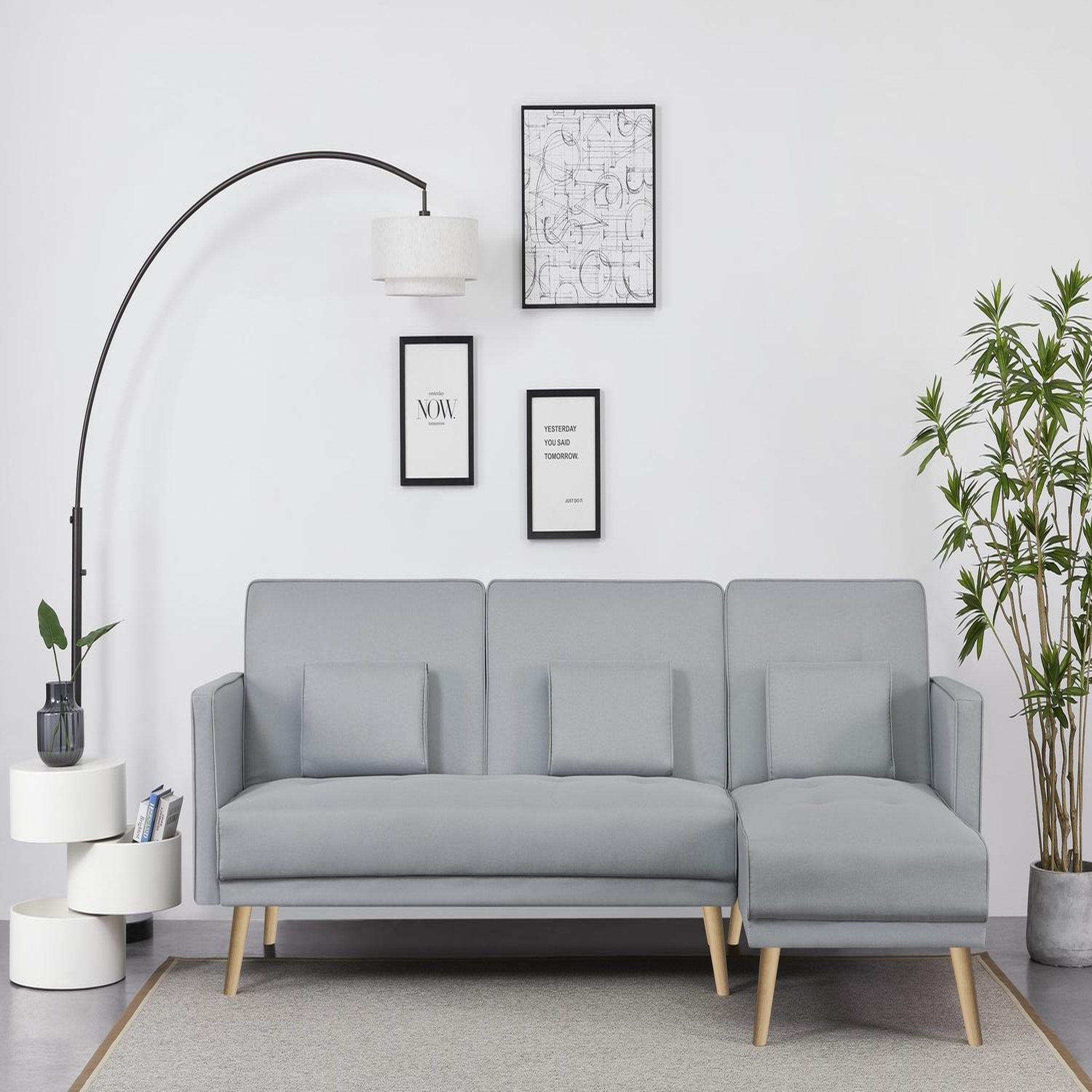 Voir la diapositive 2 : CONCEPT USINE Canapé d'angle réversible et convertible 4 places en tissu gris GRACE