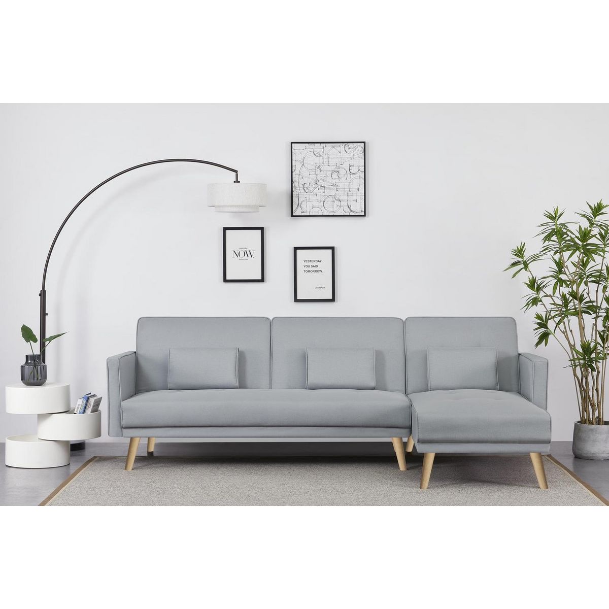 CONCEPT USINE Canapé d'angle réversible et convertible 4 places en tissu gris GRACE