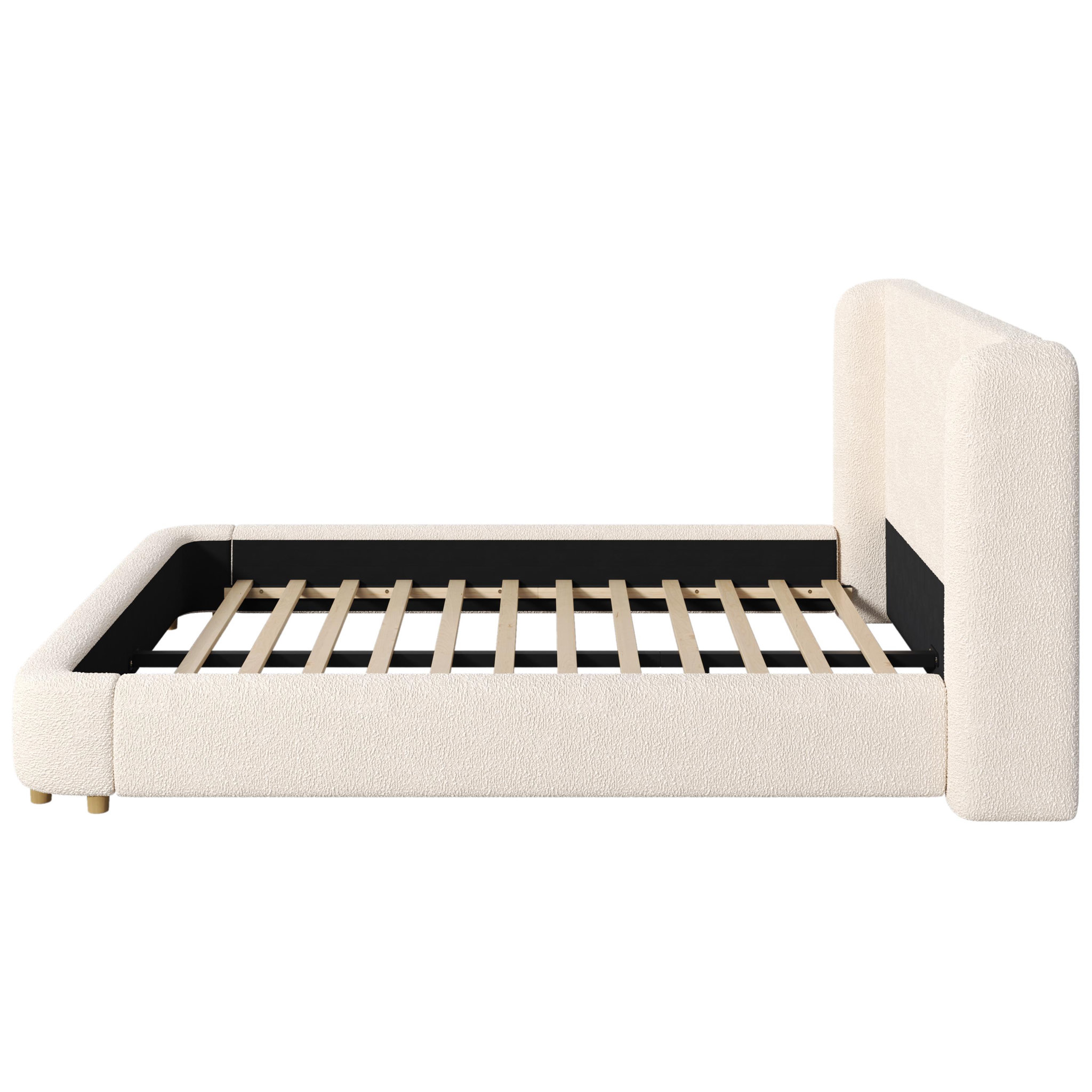 Voir la diapositive 5 : MERAX Lit double 180x200 cm avec sommier à lattes et tête de lit rembourrée, boucle beige