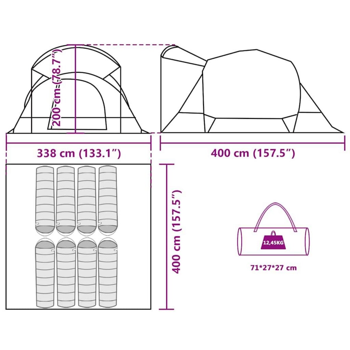 VIDAXL Tente familiale tunnel 8 personnes vert impermeable