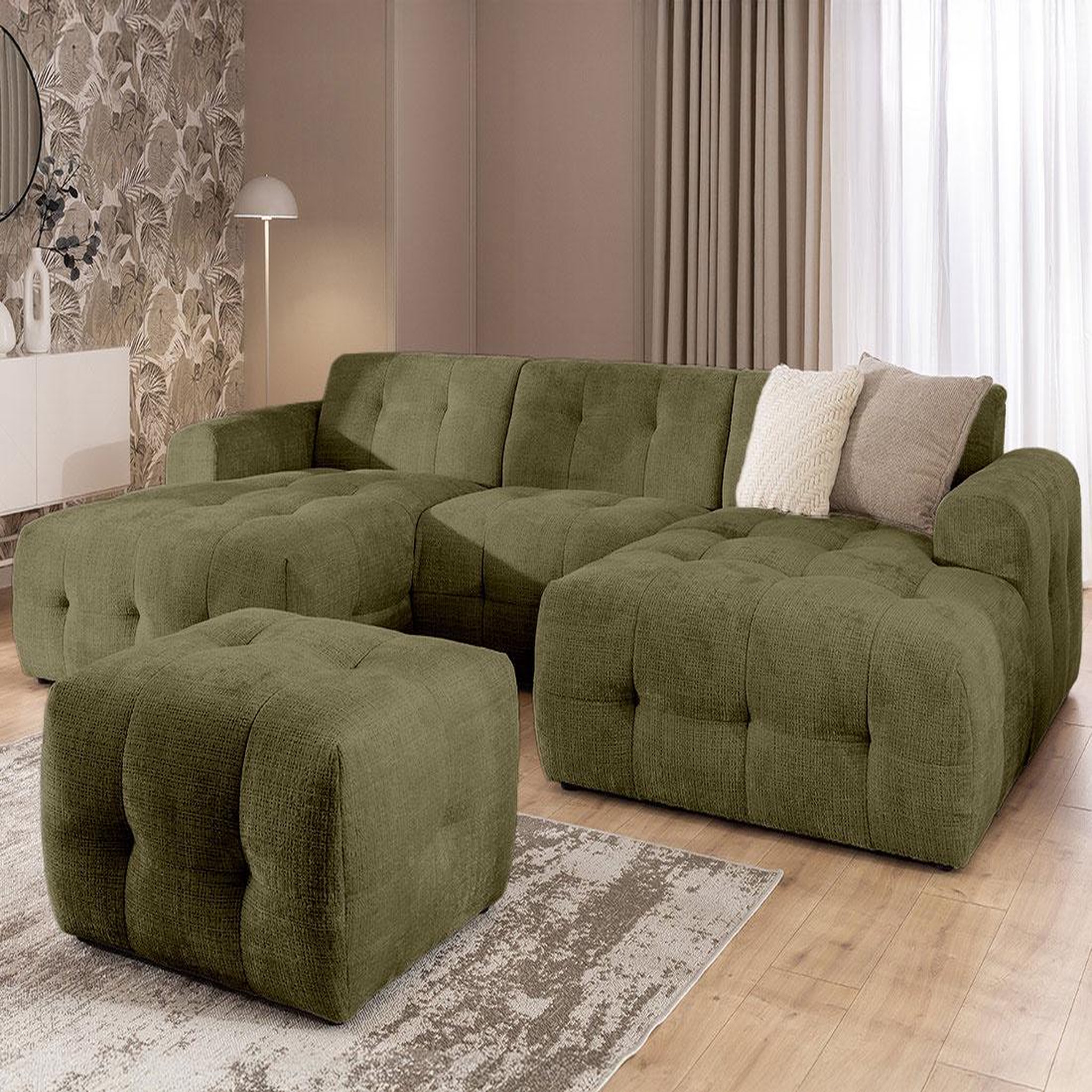 Voir la diapositive 2 : BEST MOBILIER Diane - canapé panoramique en u 6 places en velours texturé