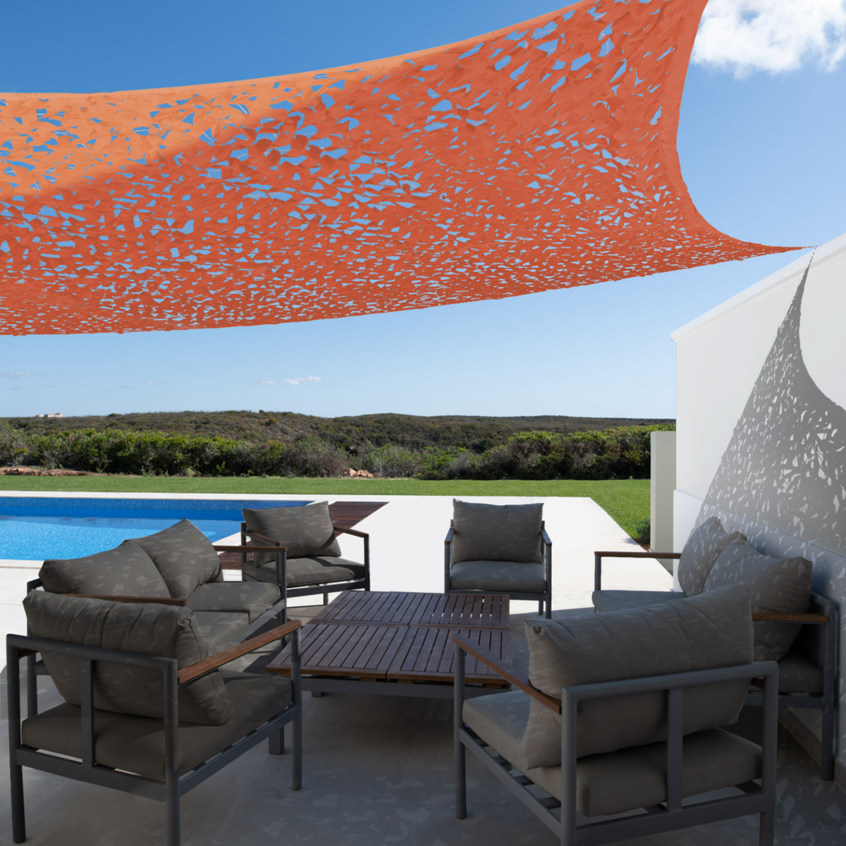 ID MARKET Voile d'ombrage rectangulaire design ombrière camouflage 4x6 M terracotta