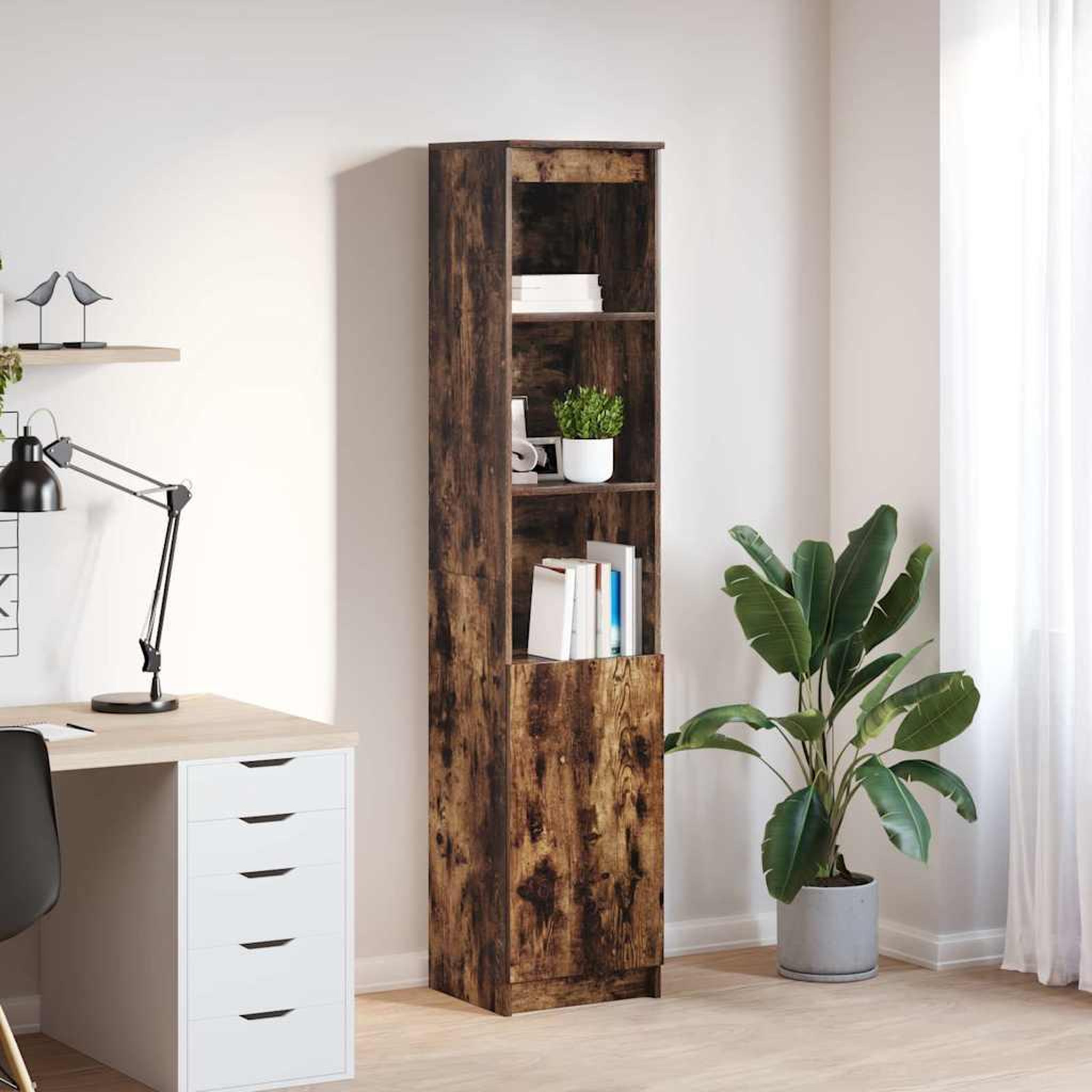 VIDAXL Buffet haut chene fume 37,5x35x180 cm bois d'ingenierie