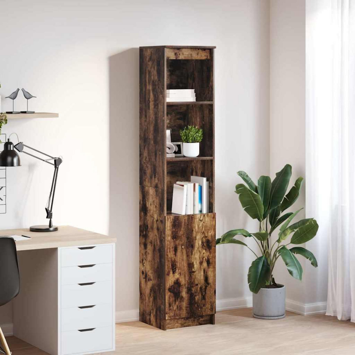 VIDAXL Buffet haut chene fume 37,5x35x180 cm bois d'ingenierie