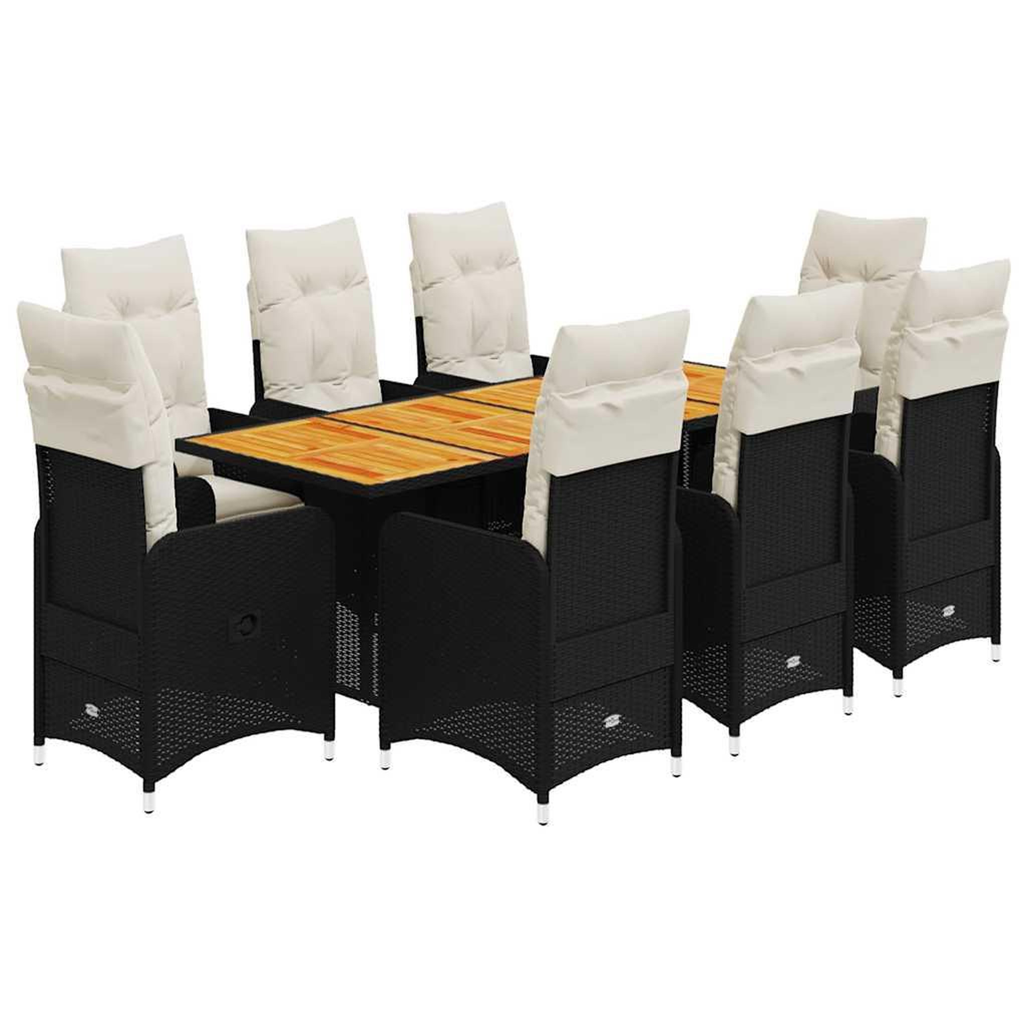 Voir la diapositive 2 : VIDAXL Ensemble de bistro de jardin 9 pcs coussins noir poly rotin