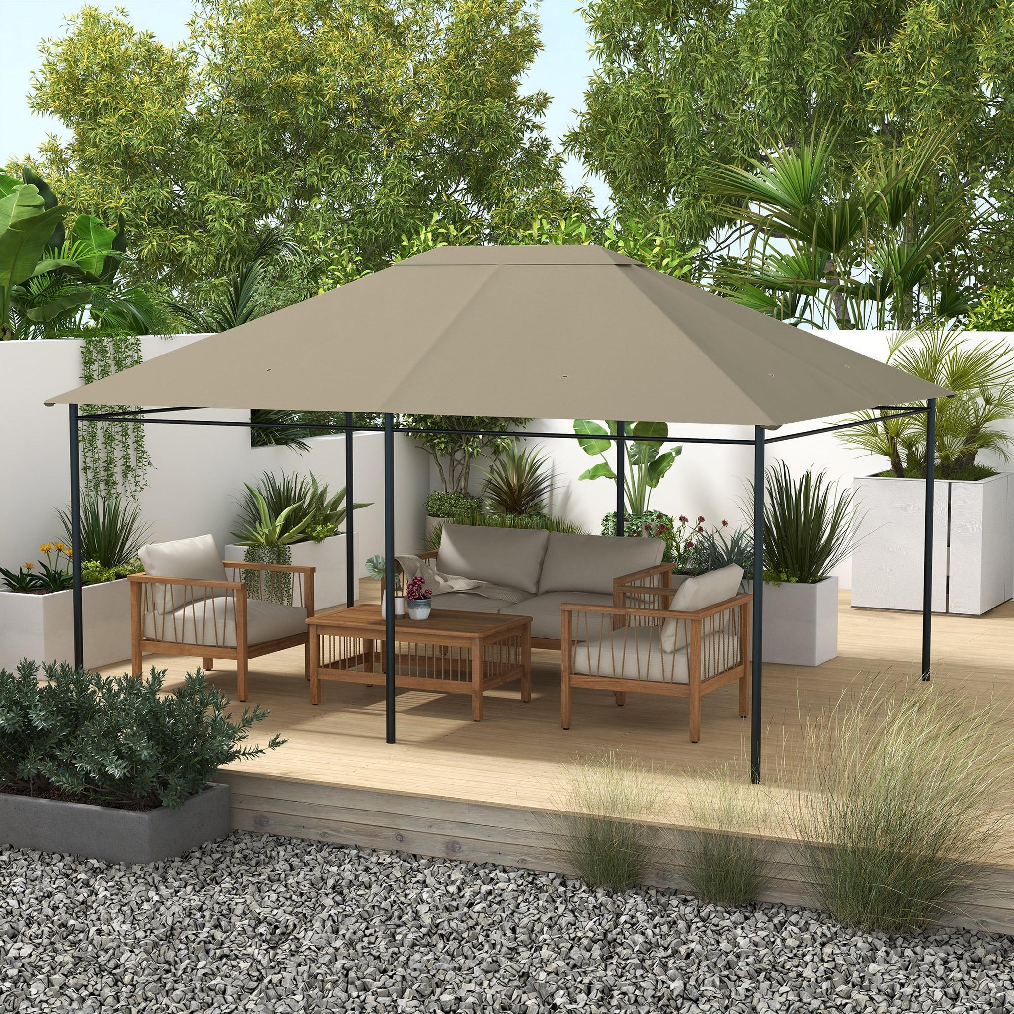 Voir la diapositive 2 : OUTSUNNY Toile de remplacement tonnelle 3 x 4 m tissu haute densité kaki