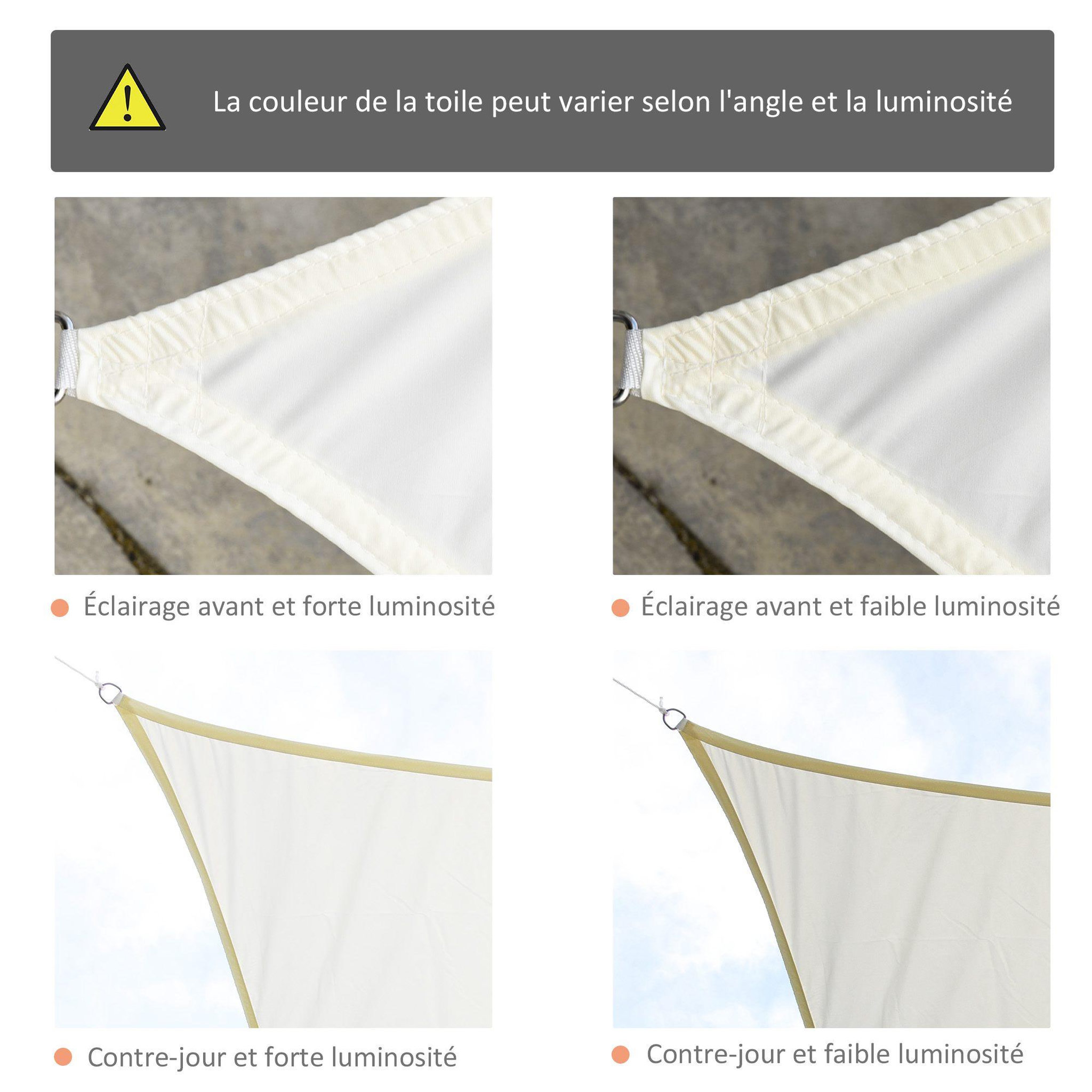 Voir la diapositive 5 : OUTSUNNY Voile d'ombrage carré 3 x 3 m polyester imperméabilisé haute densité 160 g/m² crème