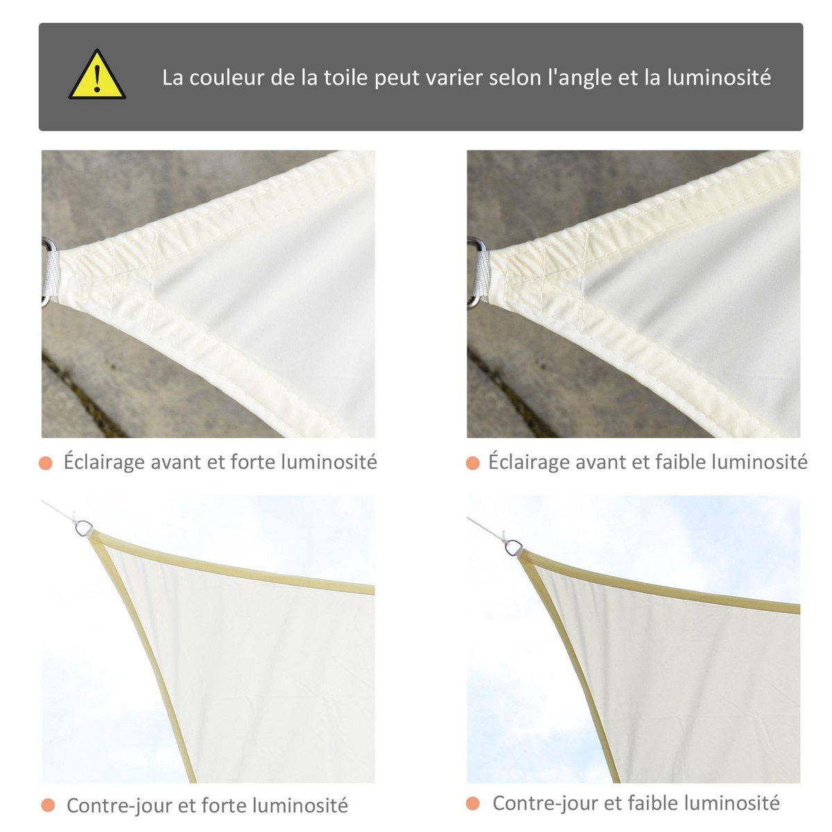 OUTSUNNY Voile d'ombrage carré 3 x 3 m polyester imperméabilisé haute densité 160 g/m² crème