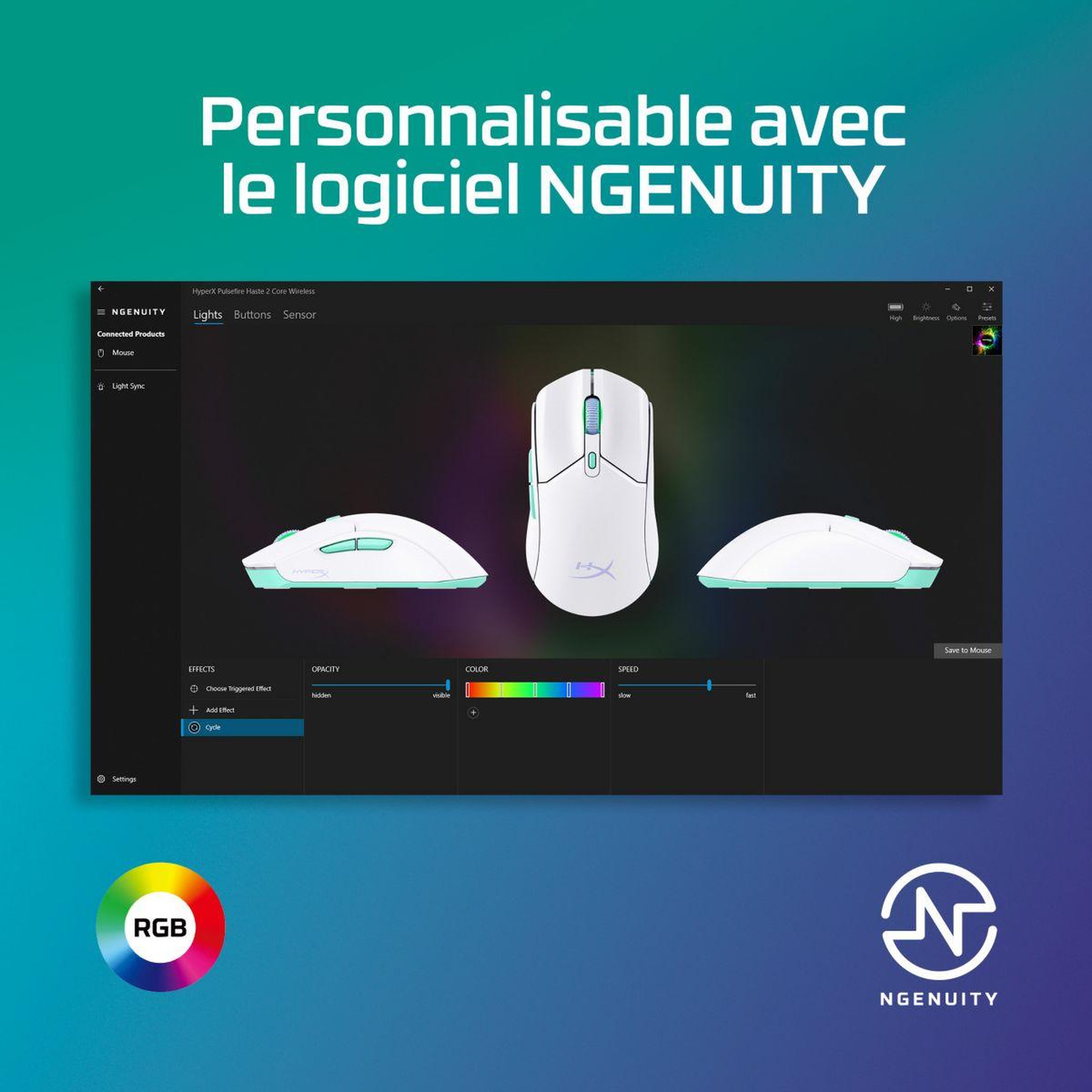 Voir la diapositive 4 : HyperX Souris Gamer Sans Fil Pulsefire Haste 2 Core Blanche