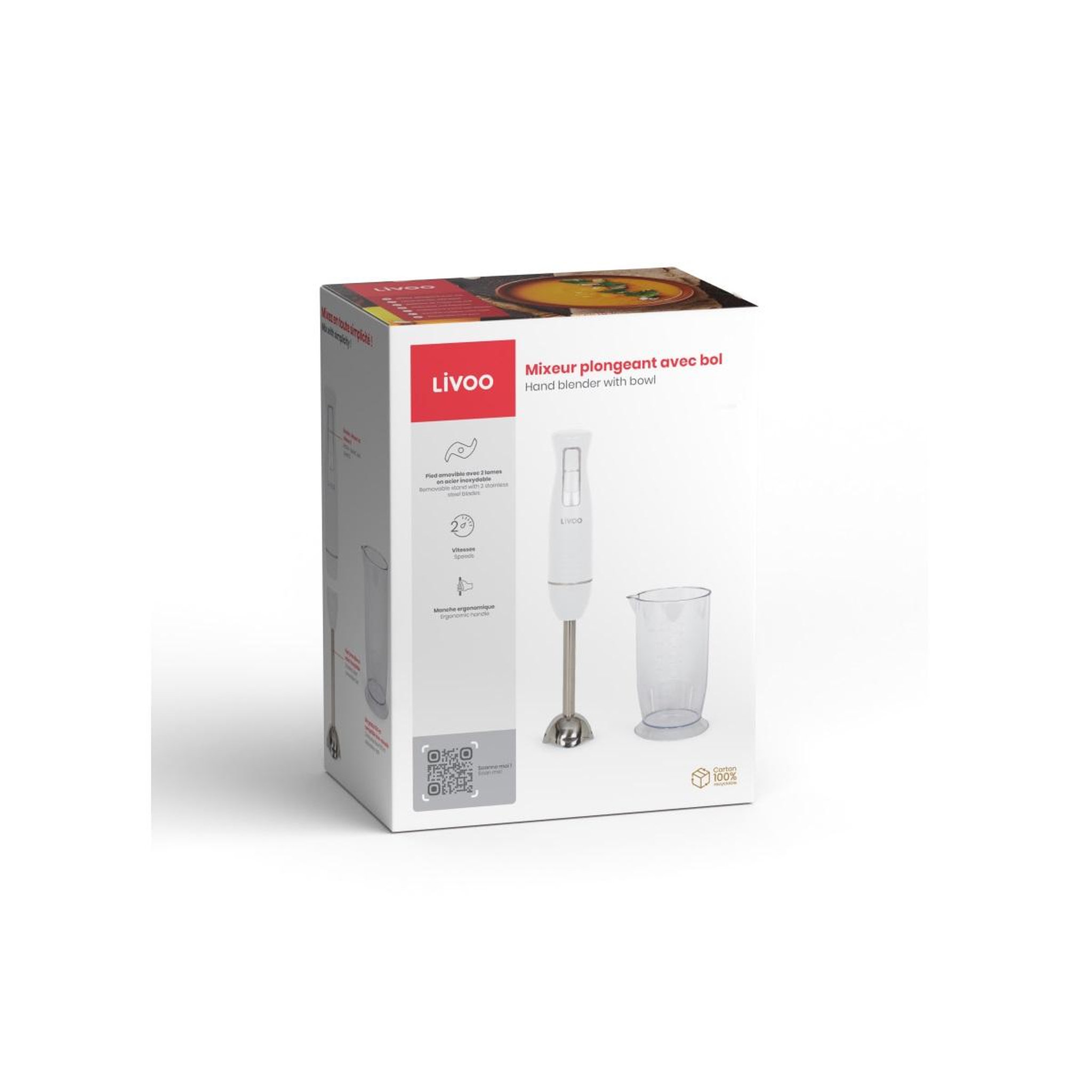 Voir la diapositive 5 : LIVOO Mixeur plongeant 400w blanc - dop245w