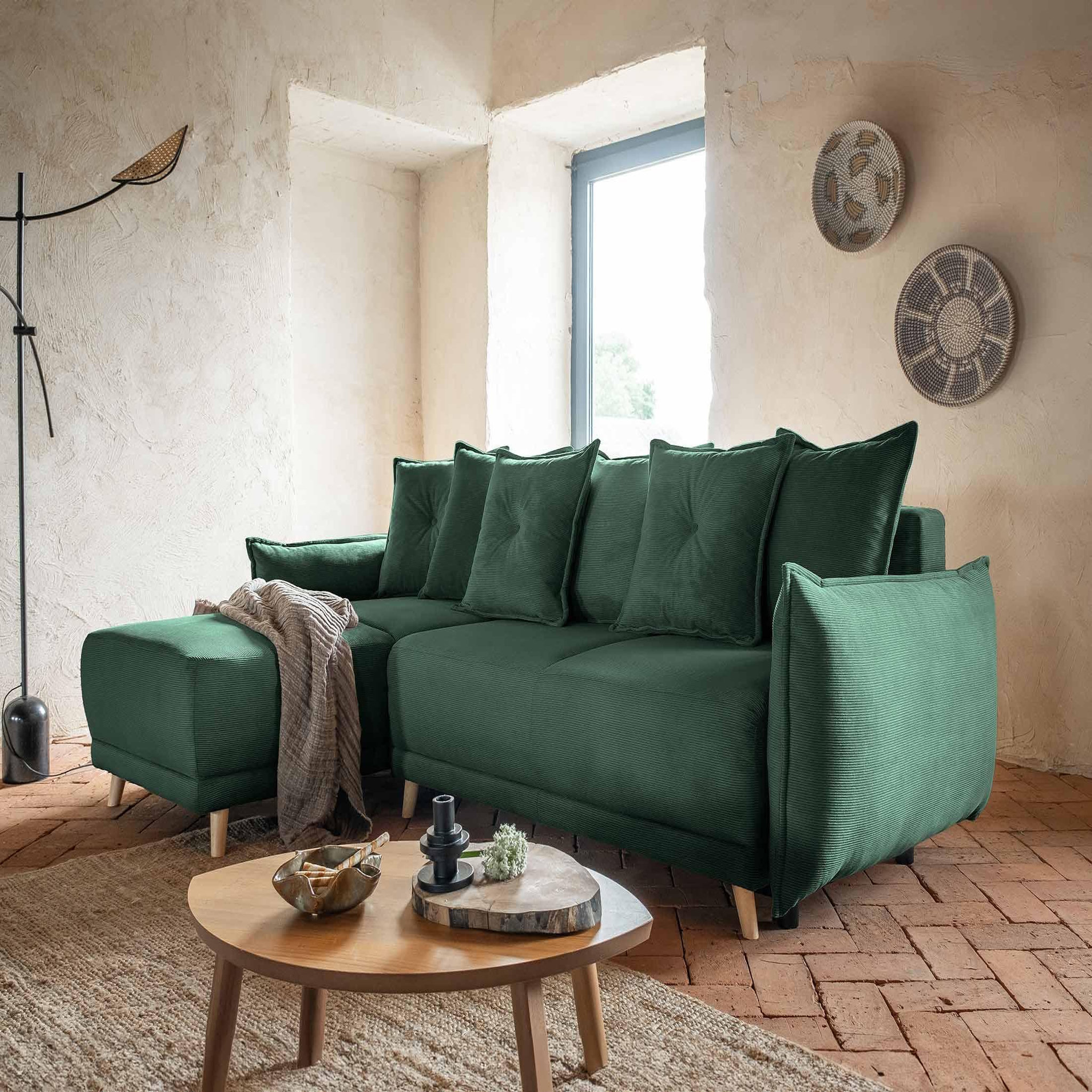 Voir la diapositive 6 : BEST MOBILIER Lena - canapé d'angle réversible 4 places - convertible avec coffre - en velours côtelé