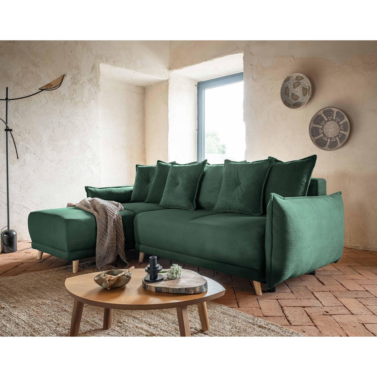 BEST MOBILIER Lena - canapé d'angle réversible 4 places - convertible avec coffre - en velours côtelé