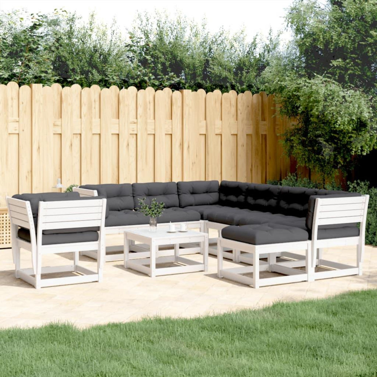 VIDAXL Salon de jardin avec coussins 8 pcs blanc bois de pin massif