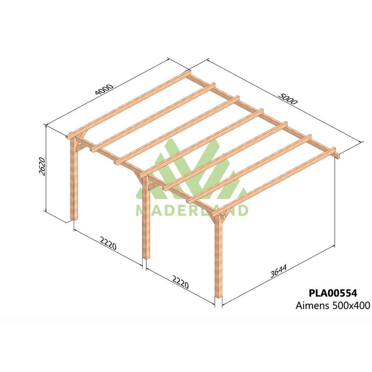 JARDIDECO Pergola adossée en lamellé-collée Amiens 500 x 400 cm - Mardeland