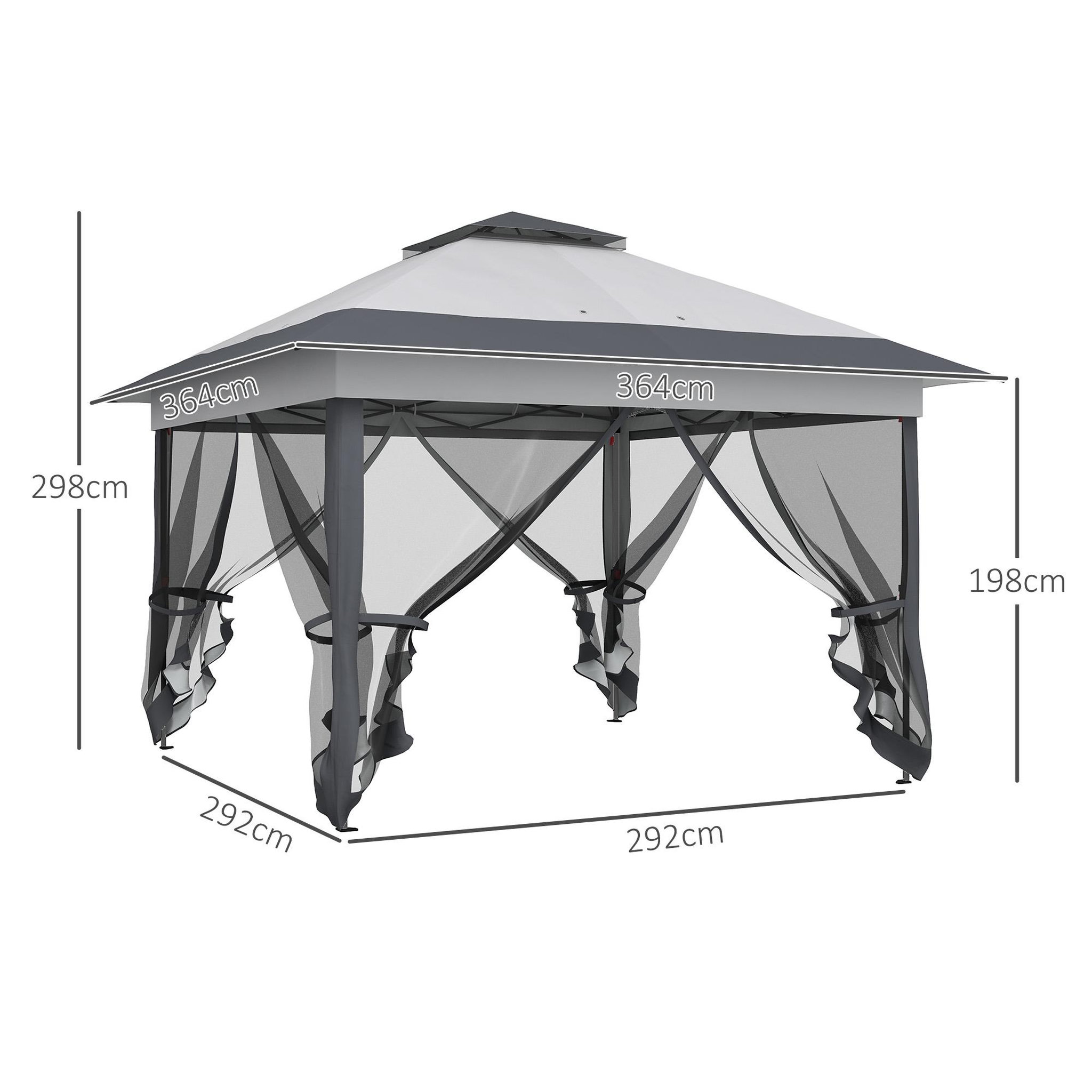 Voir la diapositive 3 : OUTSUNNY Tonnelle barnum de jardin pop-up pliant 3,64L x 3,64l x 2,98H m acier polyester moustiquaires + sac de transport à roulettes gris