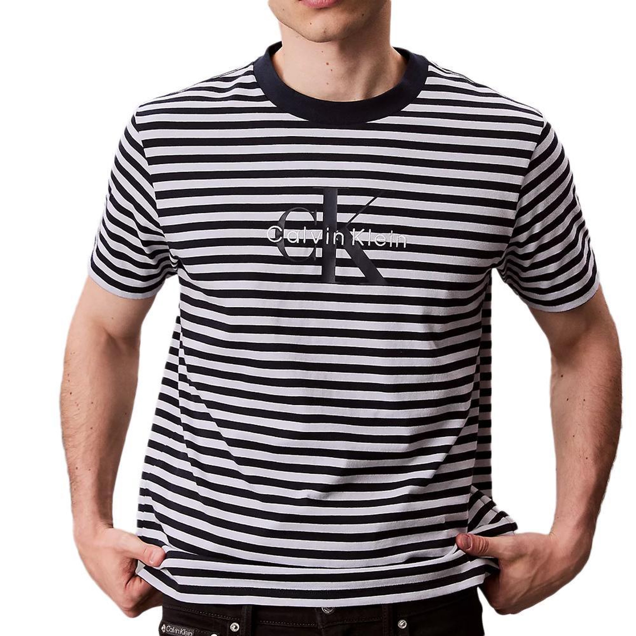 CALVIN KLEIN JEANS T-Shirt à Rayure Bleu/Gris Homme Calvin Klein Jeans 20s Stripe. Coloris disponibles : Bleu
