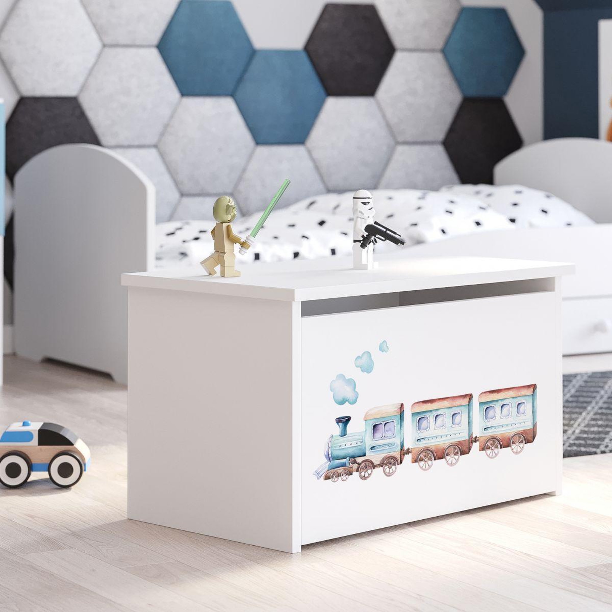 Voir la diapositive 3 : KOBI Coffre à jouets Daria en forme de train - Rangement ludique pour enfants
