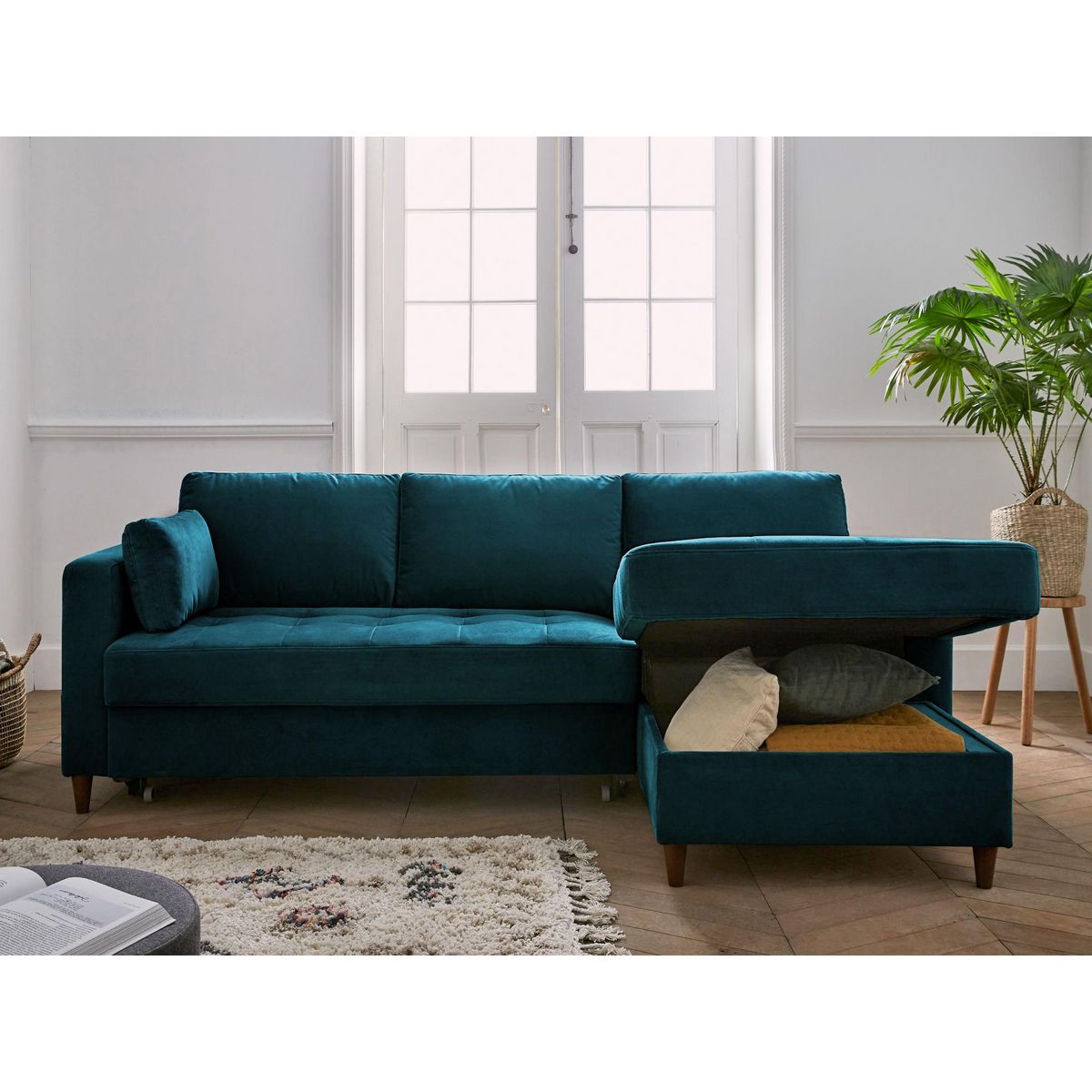 LISA DESIGN Anna - canapé d'angle droit - 4 places - convertible avec coffre - en velours